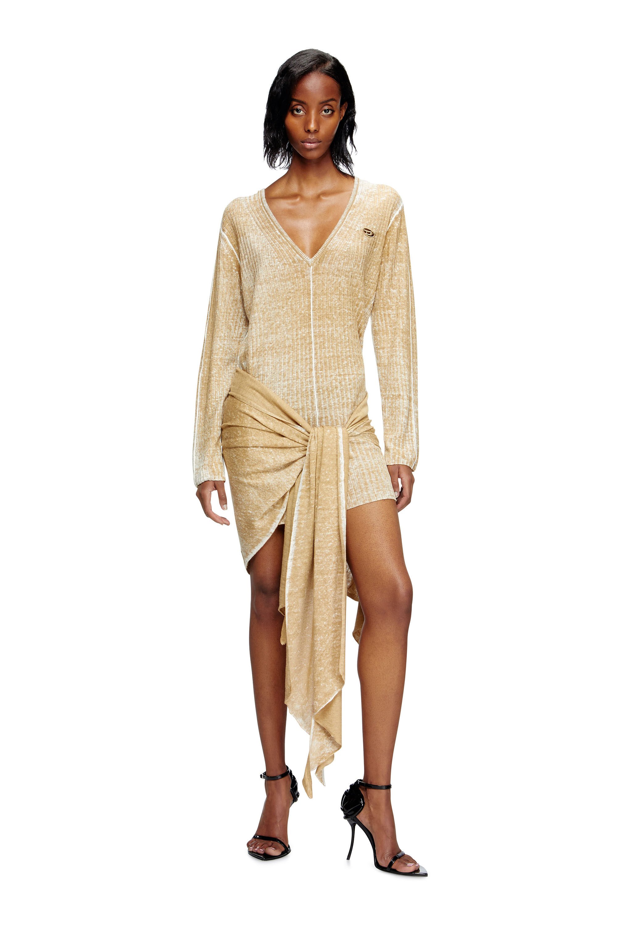 Diesel - M-EGAKNOT, Female's Knitted dress with hip tie in ベージュ - 3
