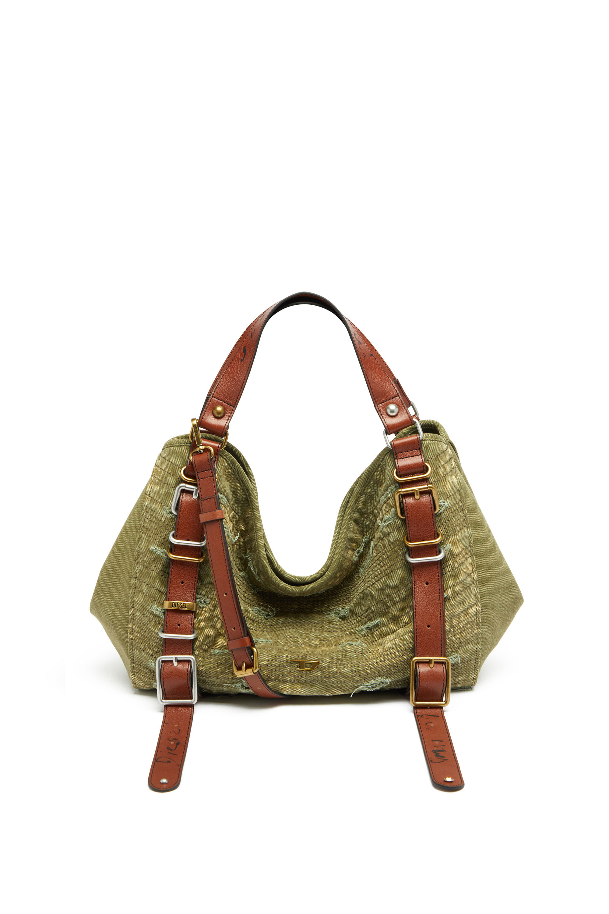 Diesel - D-ONE TOPHANDLE M, Unisex's D-One-Medium top-handle bag in distressed canvas in ミリタリーグリーン - 2