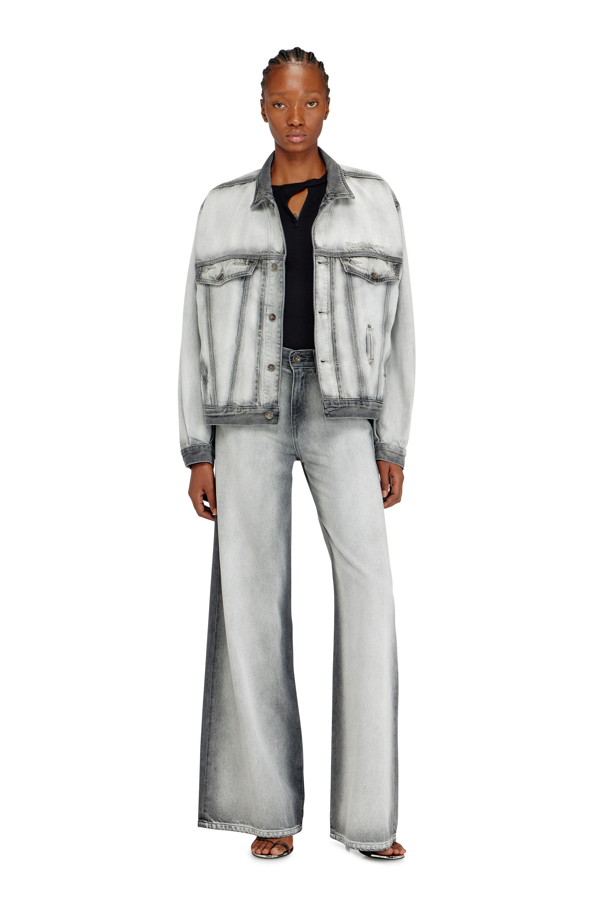 Diesel - D-DENVER-FSI, Unisex's Trucker jacket in soft skeleton denim in ライトグレー - 7