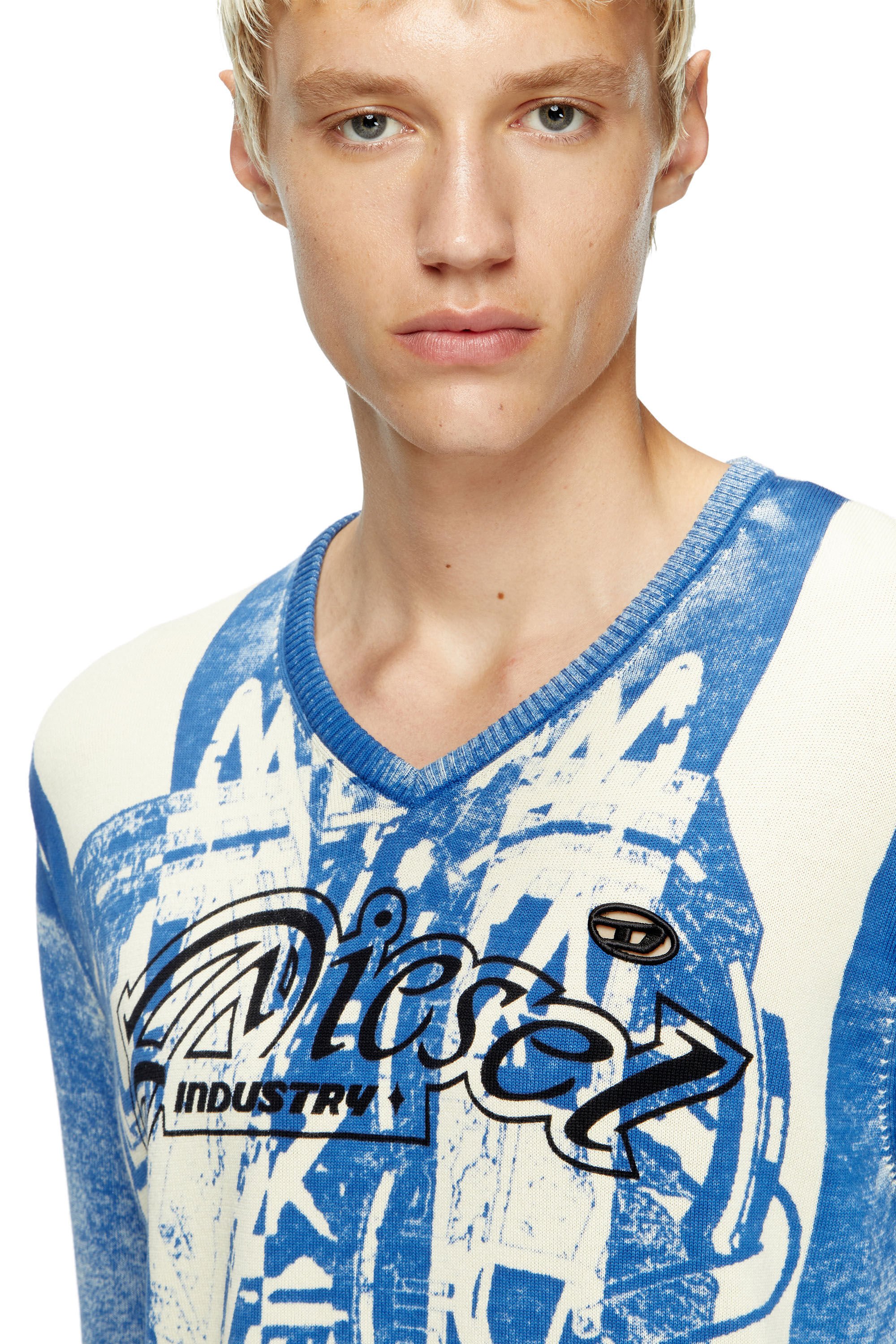 Diesel - K-OLIBA-V, Male's Inside-print striped jumper in ブルー/ホワイト - 4