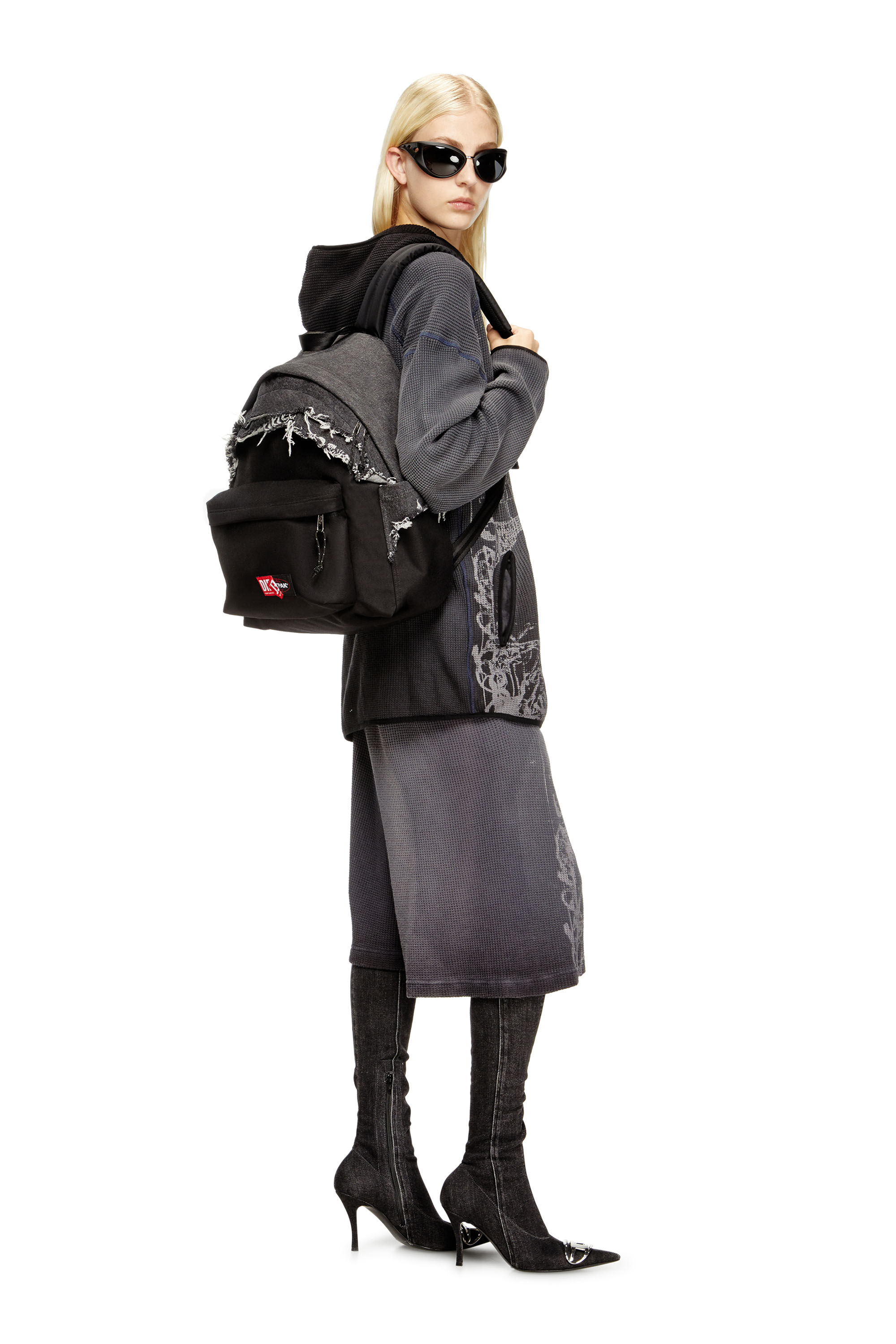 Diesel - DIESEL DAY PAK'R, Unisex's Backpack in destroyed denim and CORDURA® in ブラック - 7