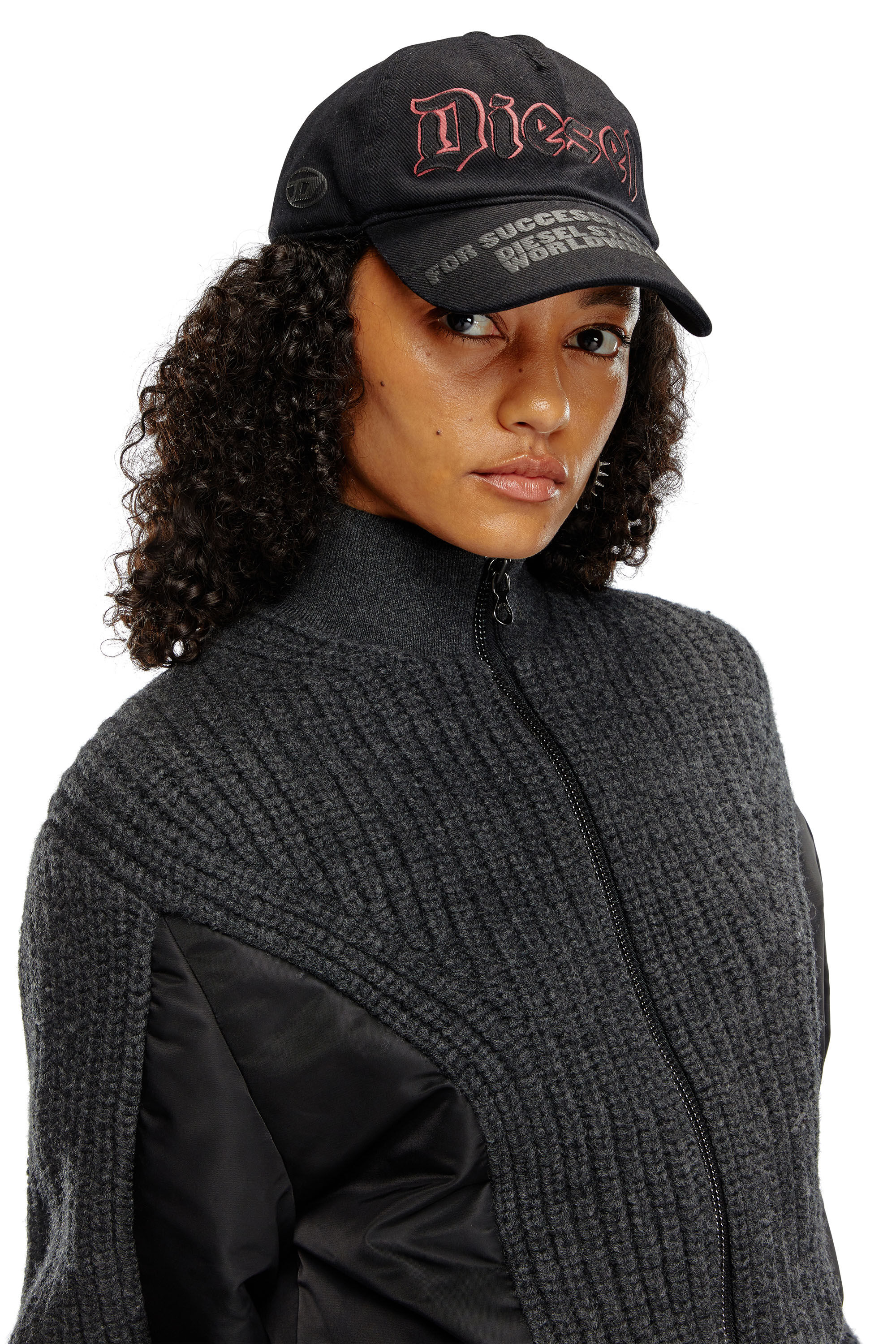 M-ODENA Jacket in wool knit and padded nylon｜ブラック｜ウィメンズ｜DIESEL