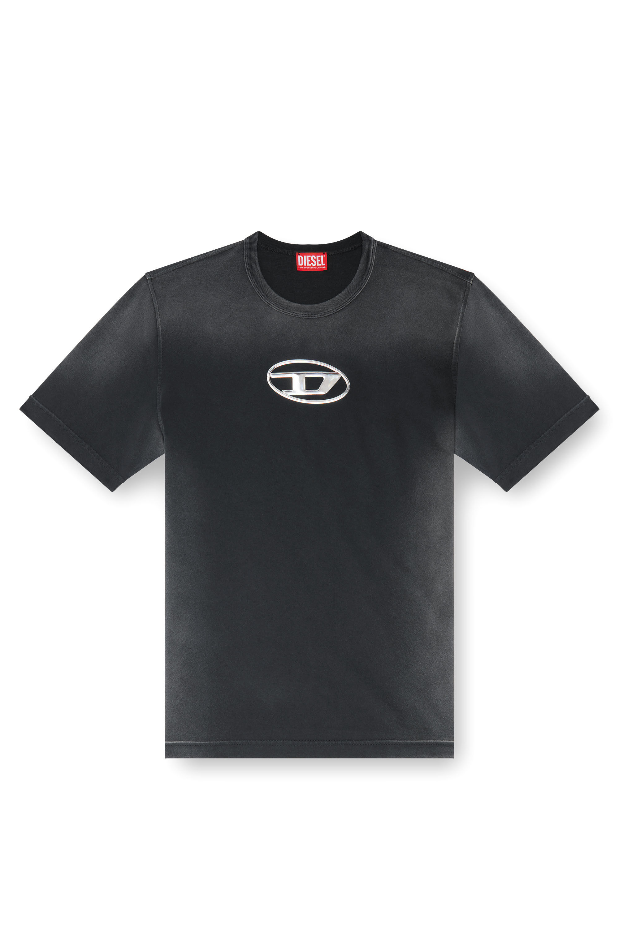 Diesel - T-ADJUST-Q8, Male's Faded T-shirt with cut-out Oval D logo in ブラック - 2