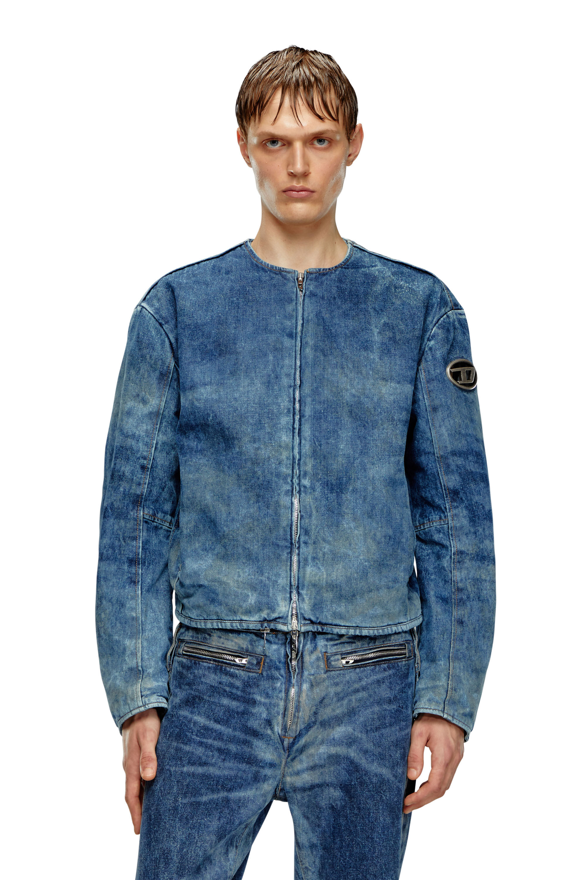 Diesel - D-CALUR-FSE, Male's Denim jacket with biker zip details in ダークブルー - 3