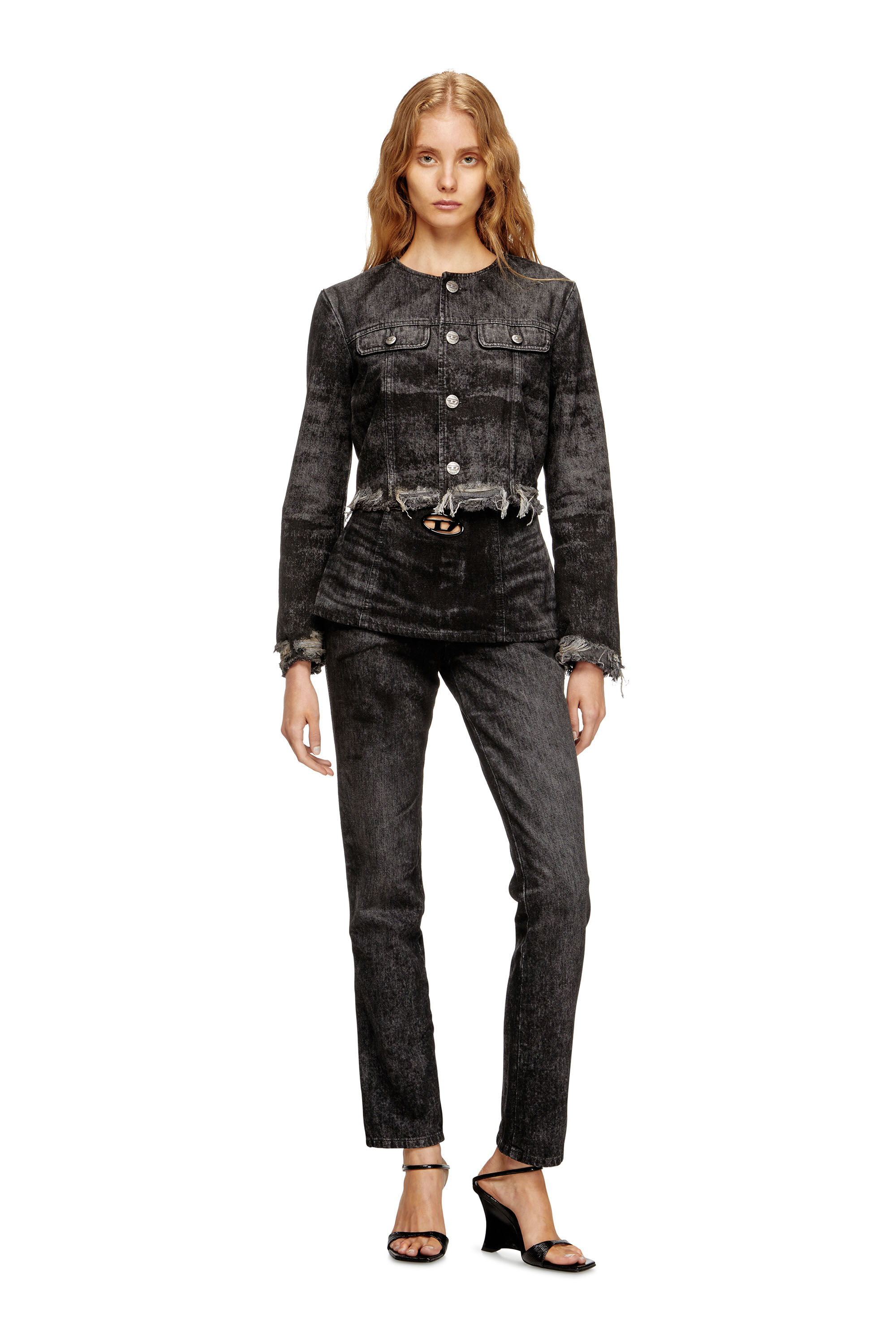 Diesel - DE-GRAFFY-FSH, Female's Jacket in lasered cotton-hemp denim in ブラック - 1