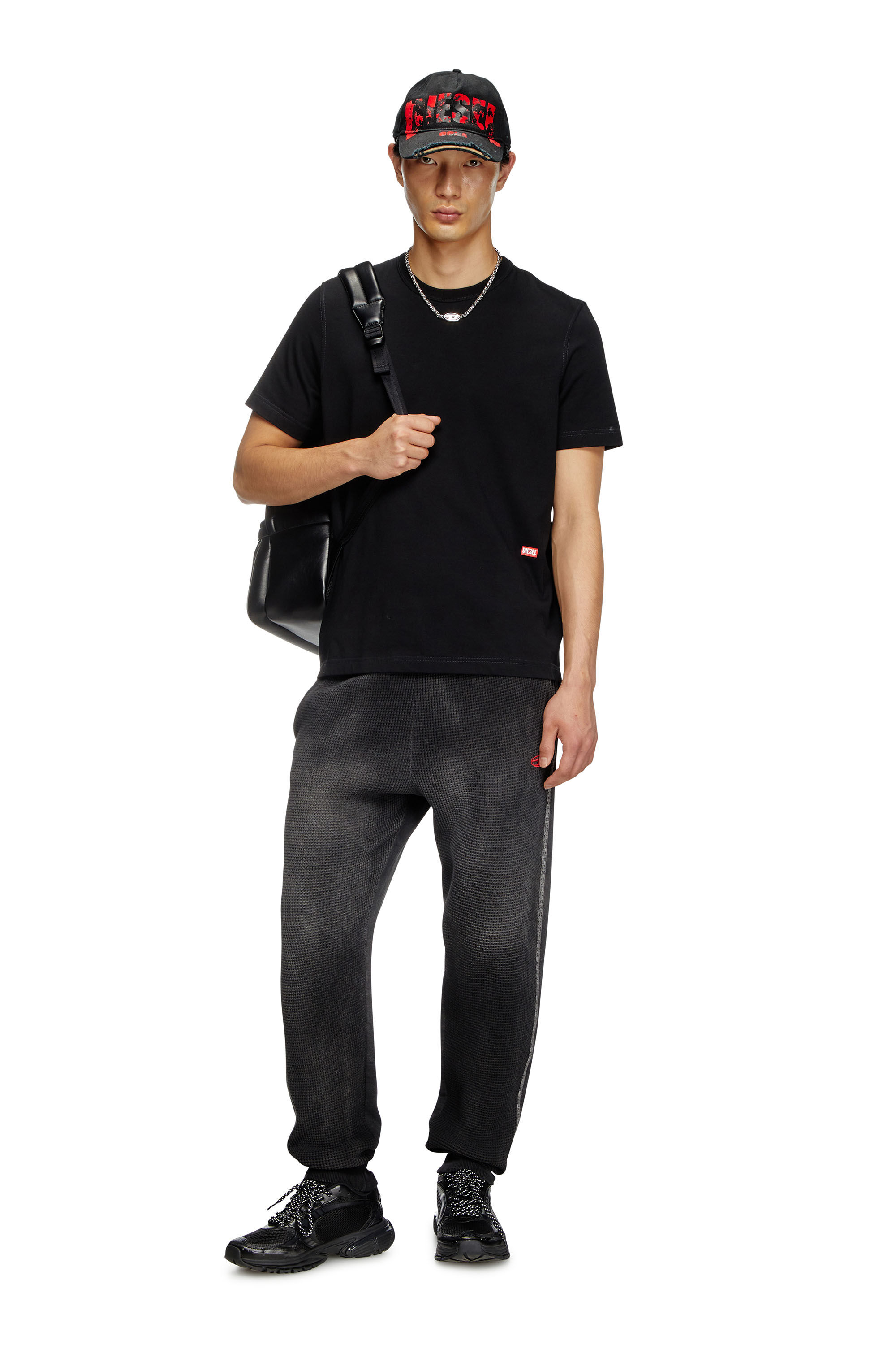 Diesel - T-ADJUST-SLITS-R13, Male's T-shirt with runway set print in ブラック - 1