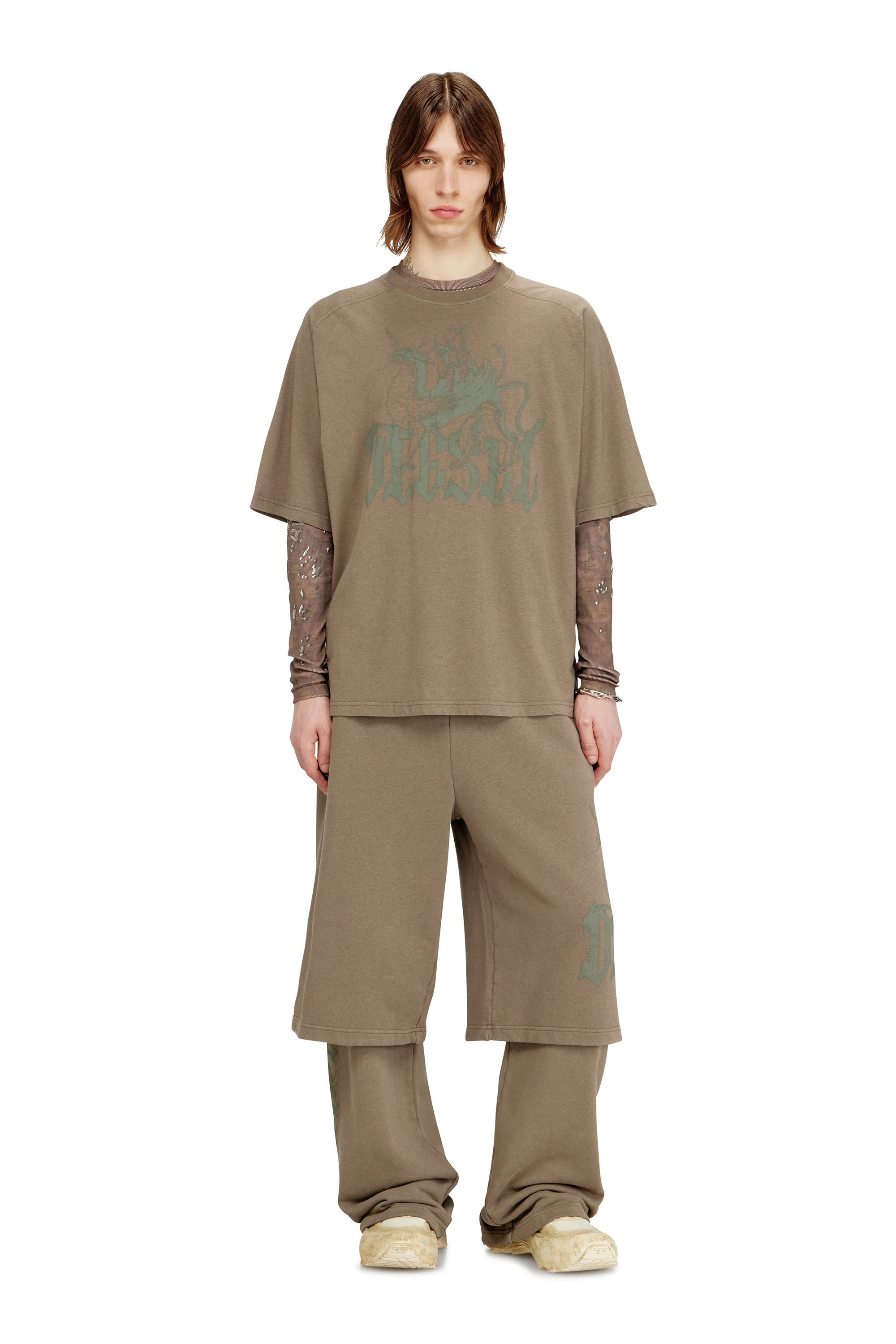 Diesel - T-JUSSI-A, Male's Printed T-shirt in cotton and hemp in ベージュ - 1