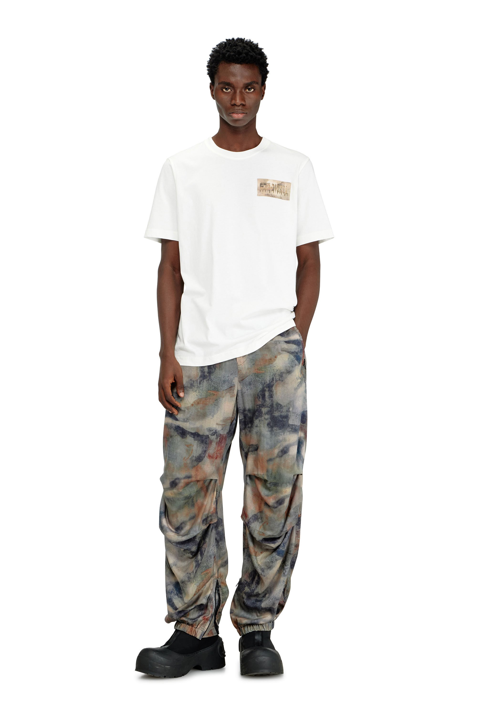 Diesel - T-ADJUST-V4, Male's T-shirt with camouflage patch in ホワイト - 1