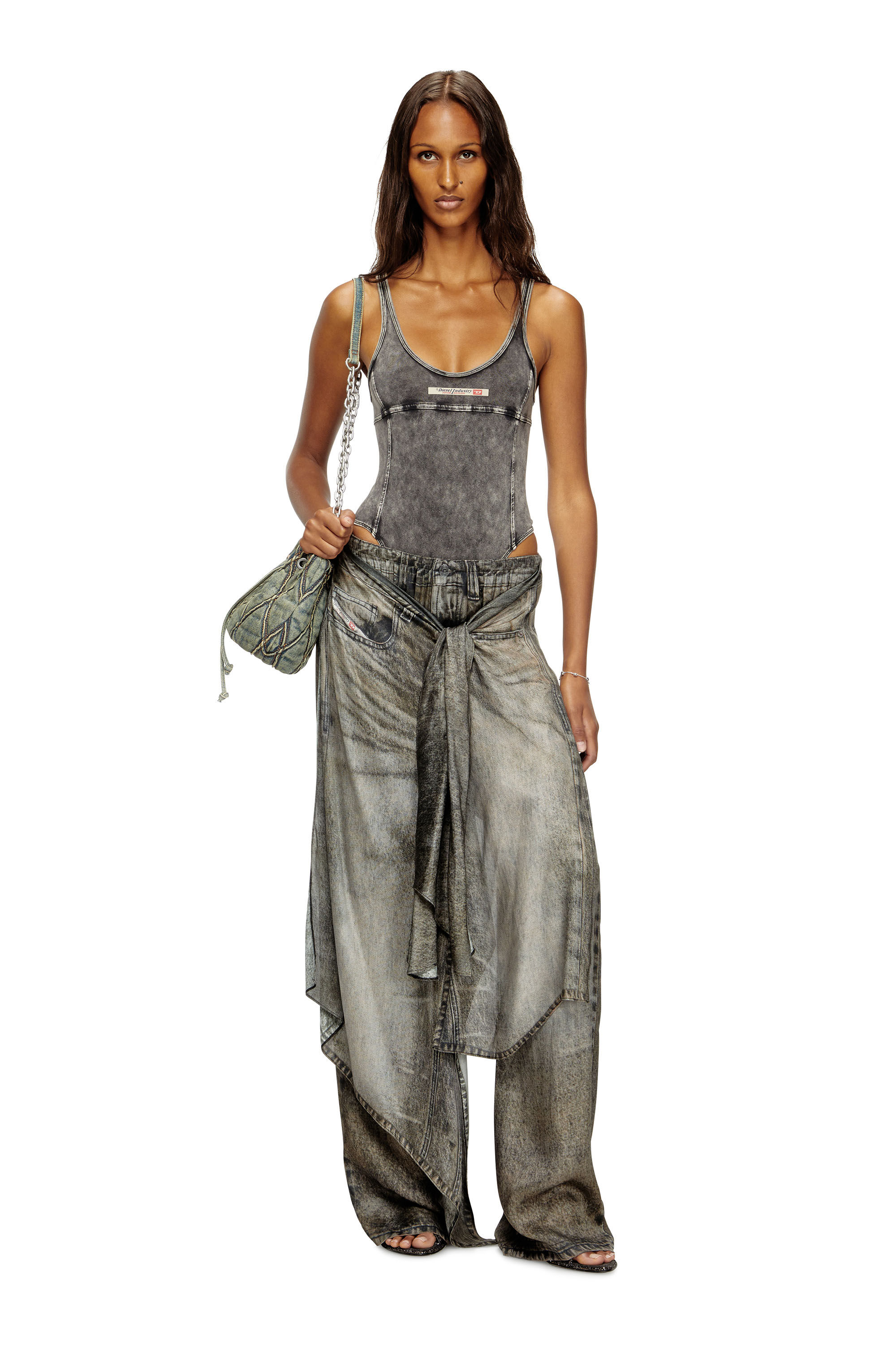 Diesel - PHOEBE-DNM, Female's Bodysuit in denim-effect jersey in ダークグレー - 6