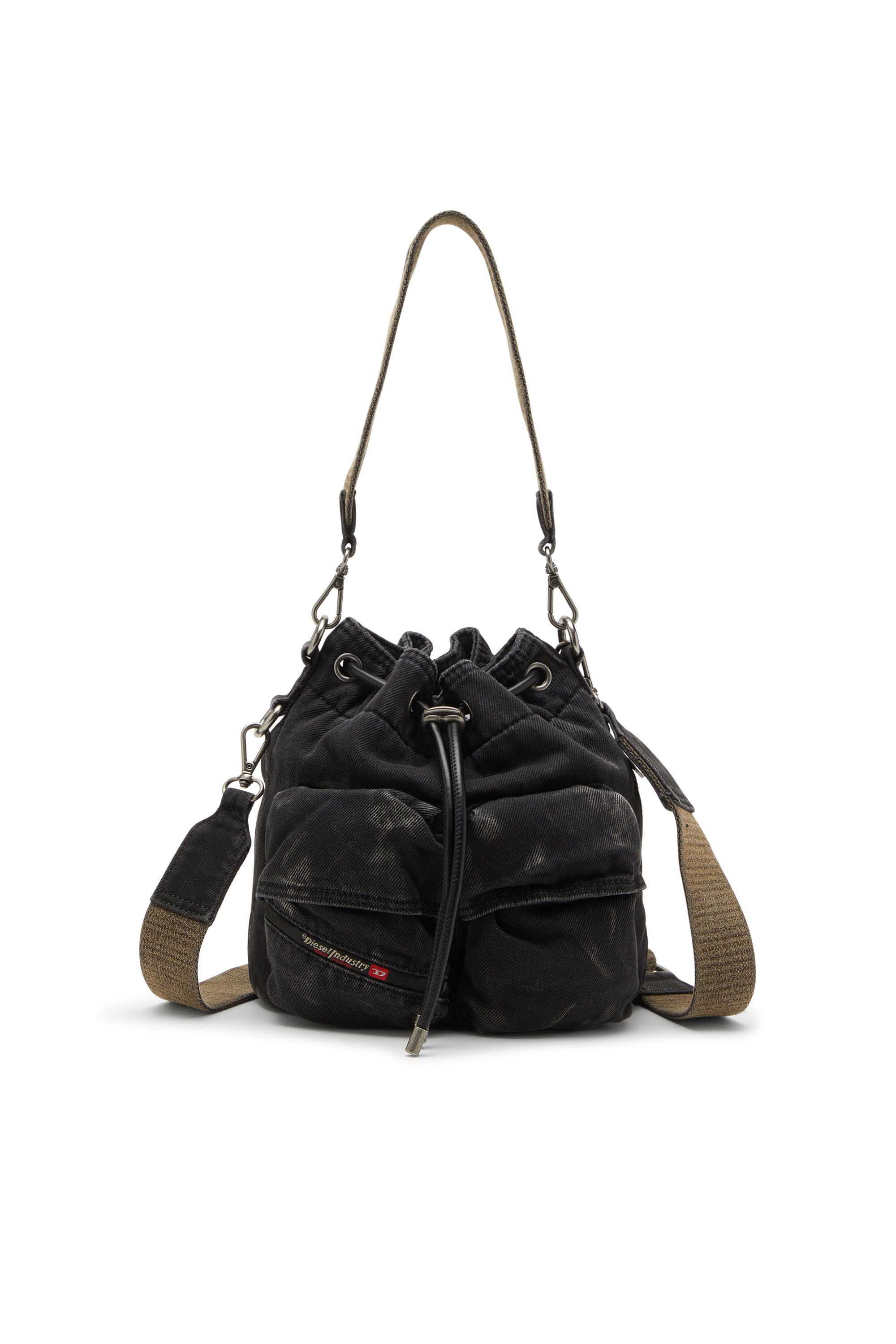 Diesel - MULTI-PKTS BUCKET X, Unisex's Multi-Pkts-Multipocket bucket bag in washed denim in ブラック - 2