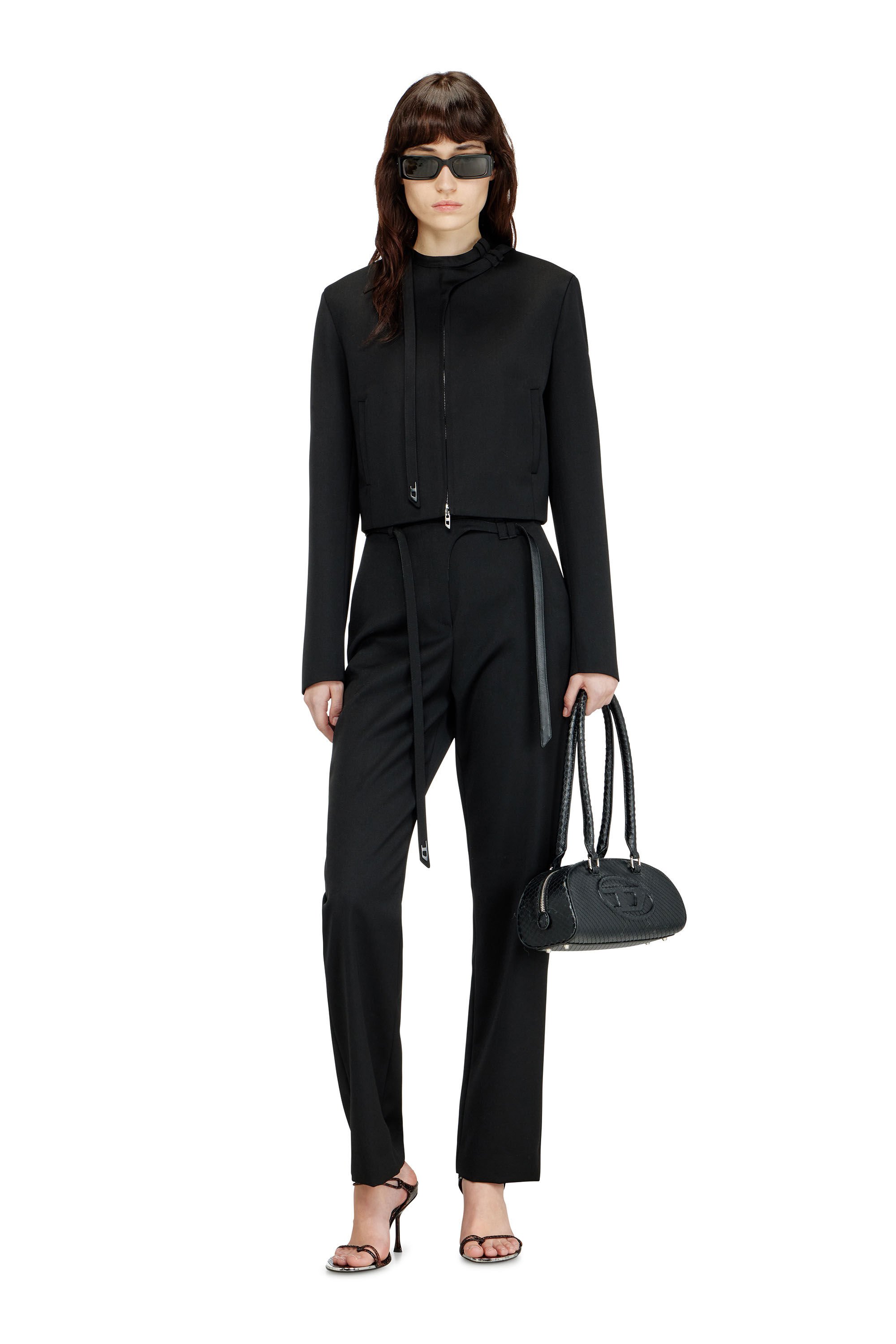 Diesel - P-IXIE-1, Female's Tailored pants with biker belt strap in ブラック - 1