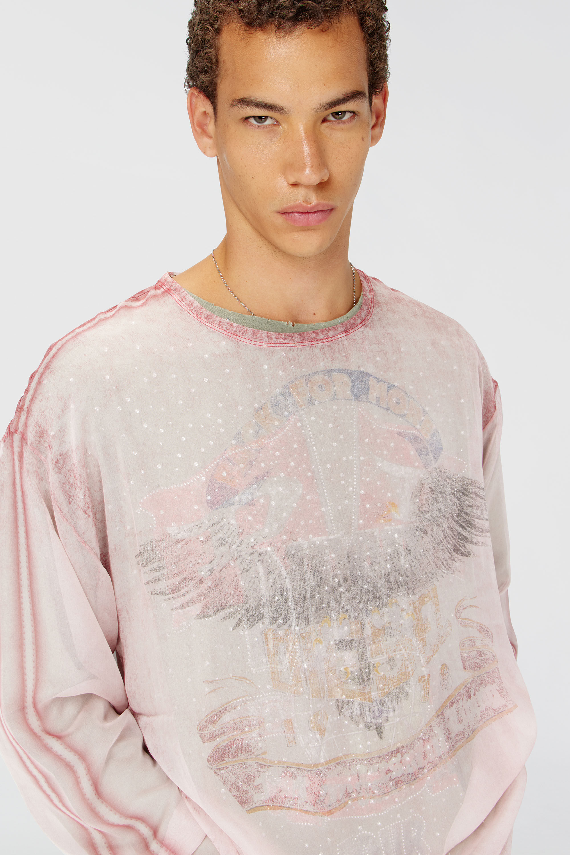 Diesel - T-DOUBLEX-LS, Male's Sheer chiffon top with concert graphics in フェースパウダー - 4