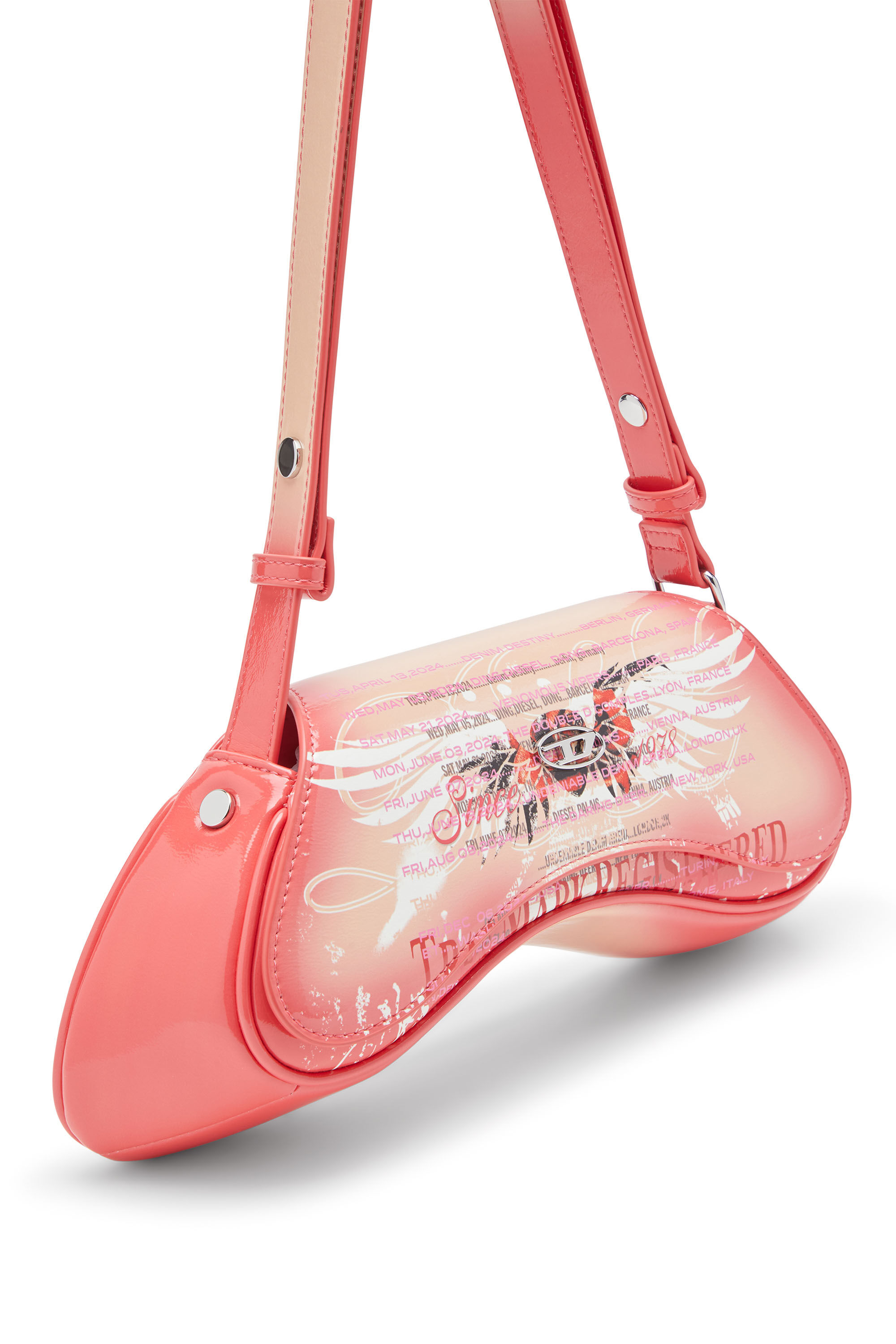 Diesel - PLAY CROSSBODY, Female's Play-Shoulder bag in printed glossy PU in ピンク / ホワイト - 6