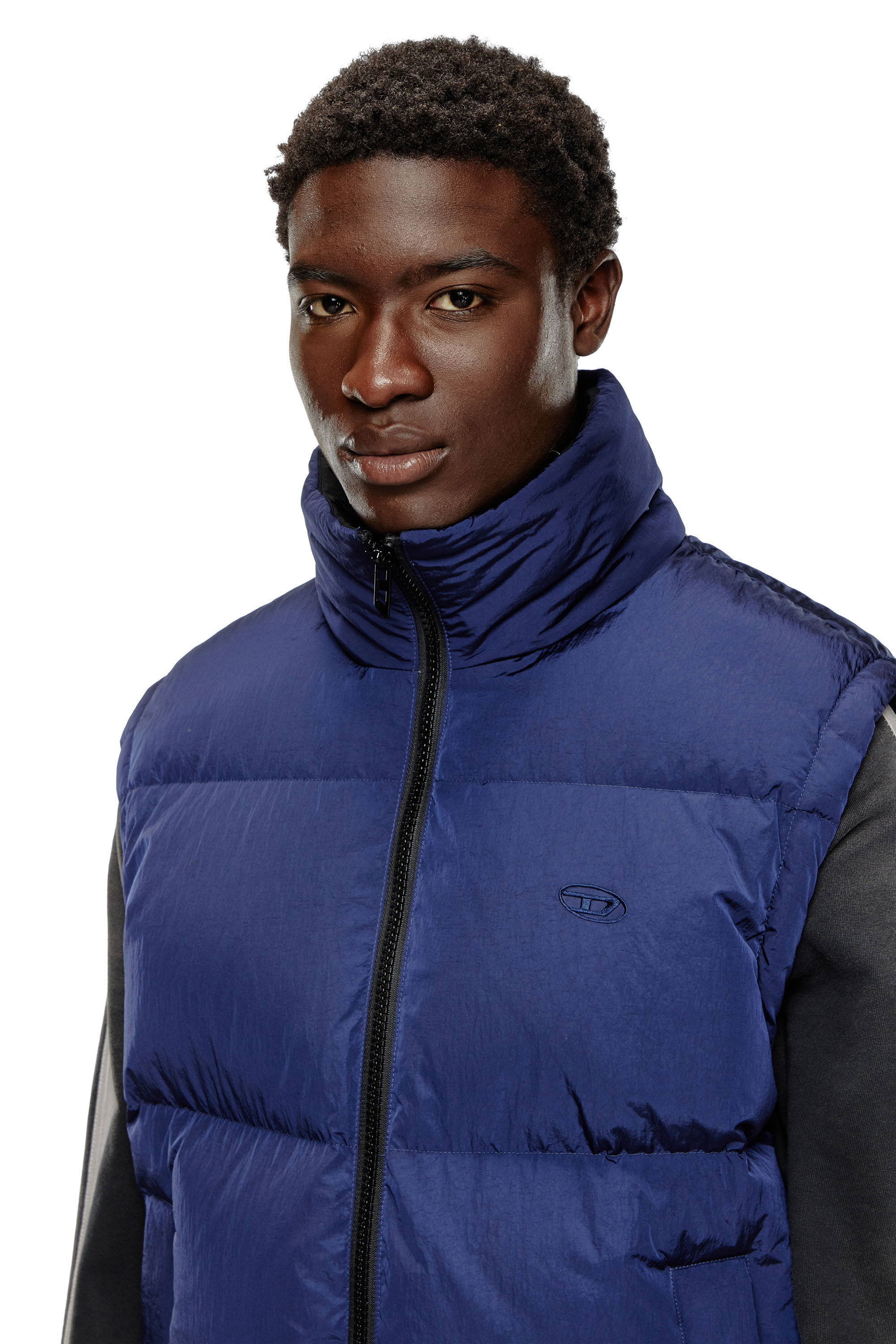 W-RAVEEL-SL Down vest in crinkled nylon｜ブルー｜メンズ｜DIESEL