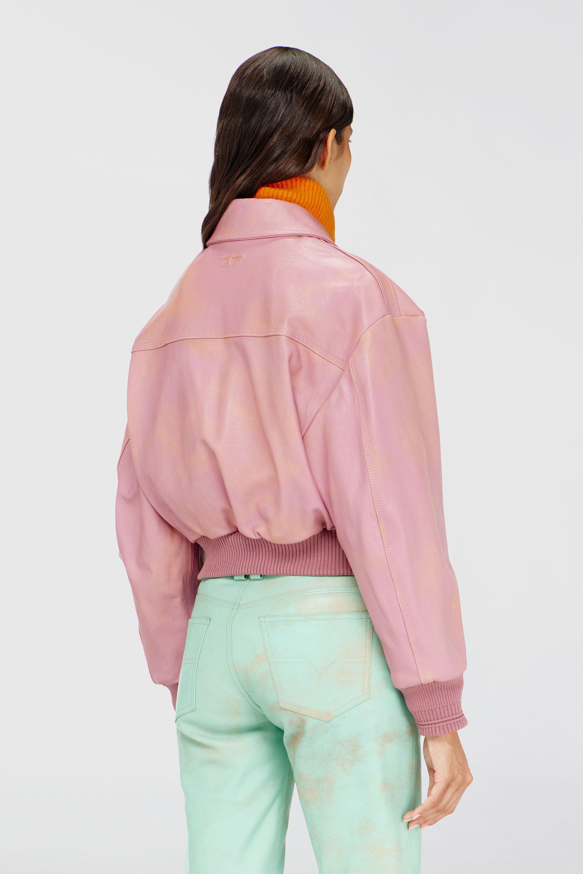 Diesel - L-AVIA, Female's Aviator jacket in treated leather in ピンク / ホワイト - 5