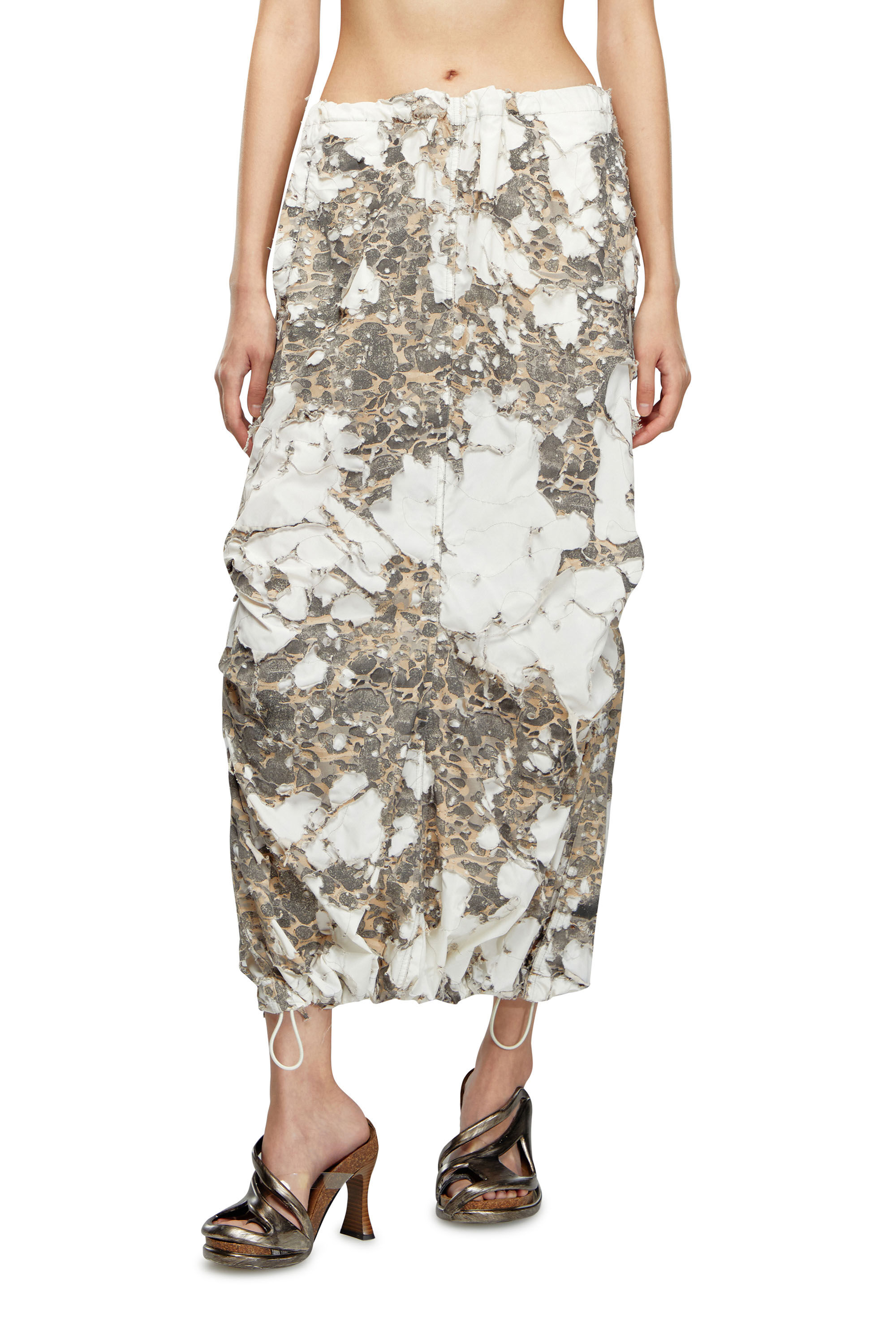 O-HOCKYS Long skirt with destroyed camo layer｜ホワイト｜ウィメンズ｜DIESEL