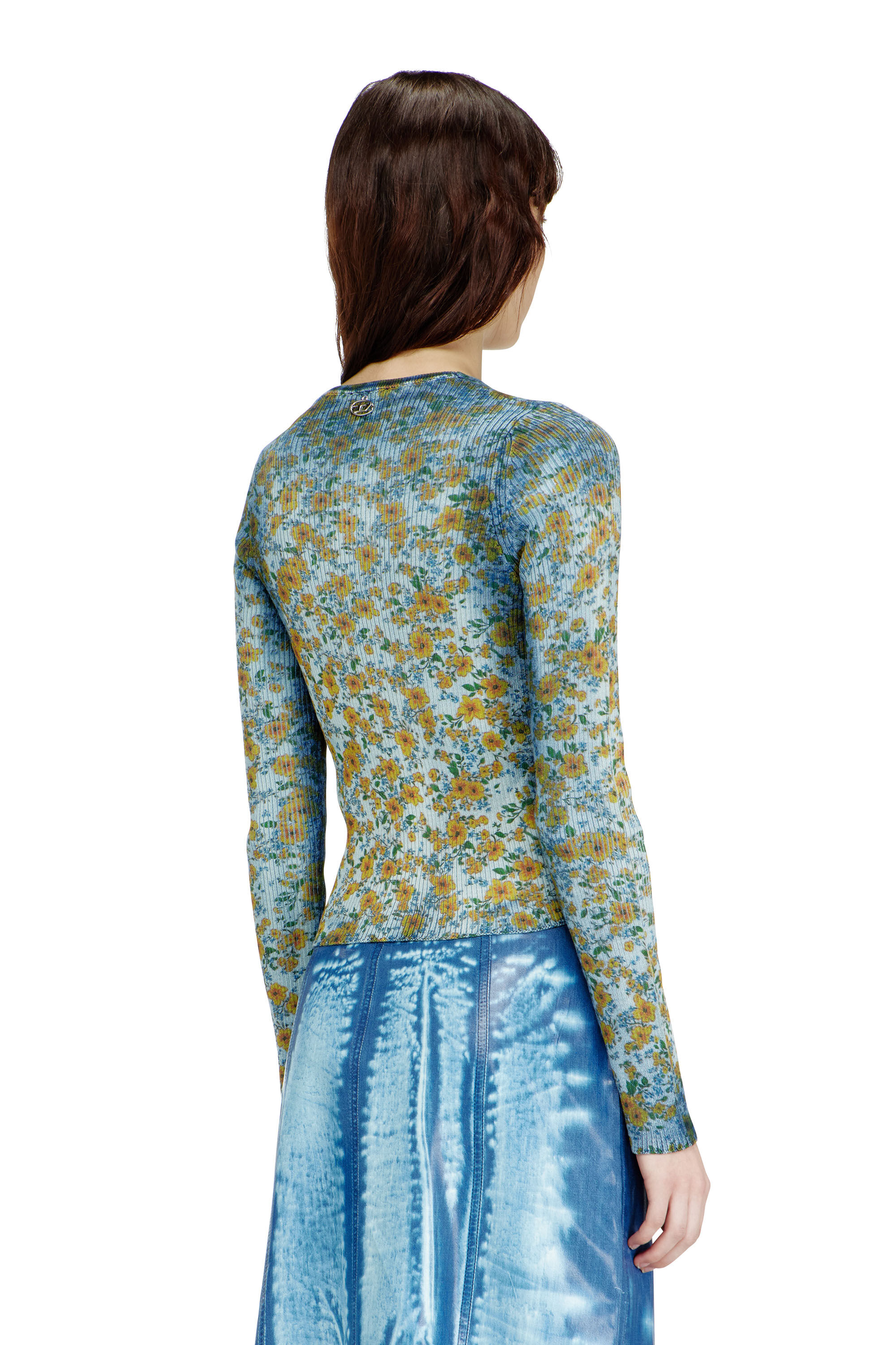 Diesel - M-EGE, Female's Rib-knit top with floral X-ray effect in ブルー - 4