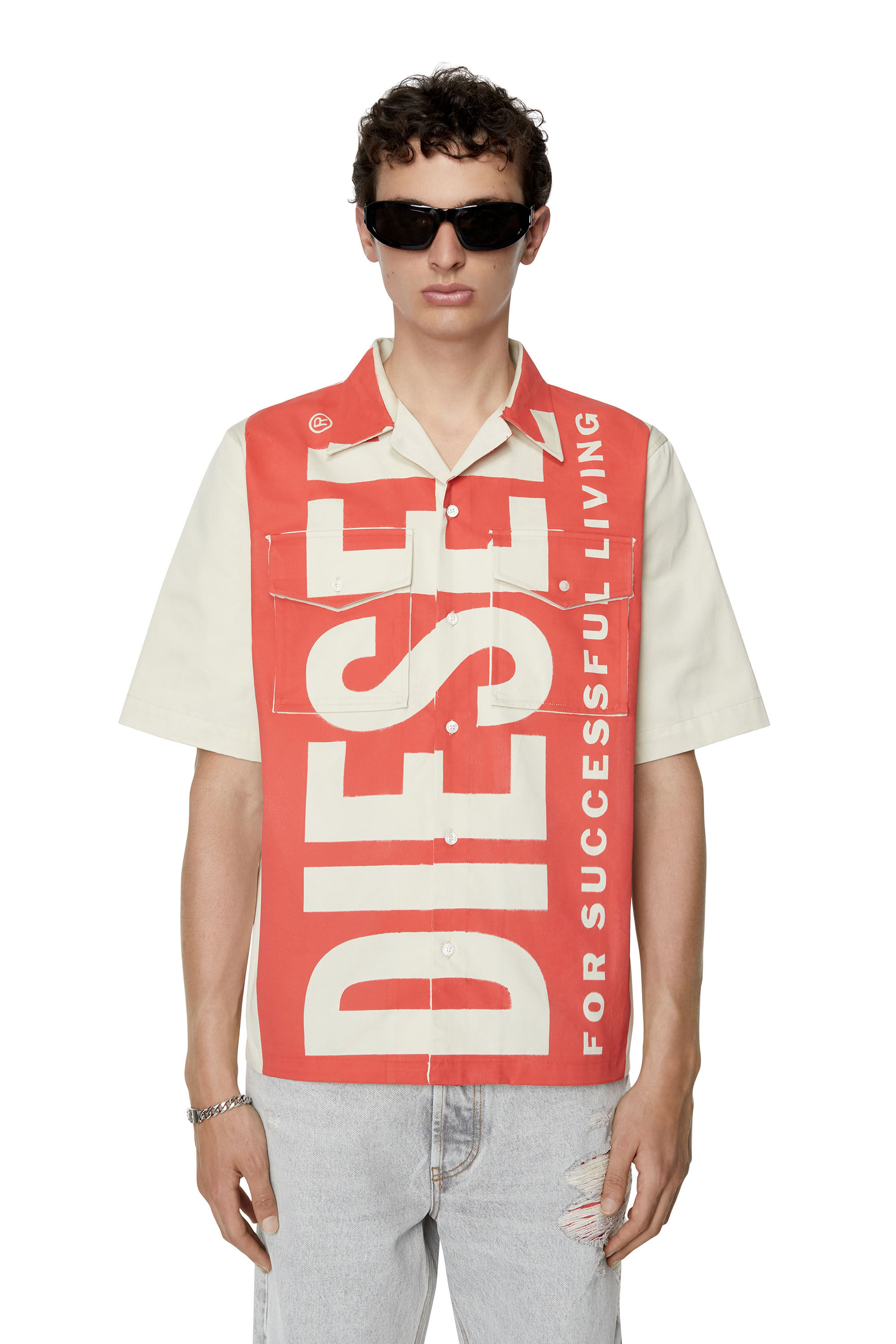 Diesel - S-MAC-22, Male's ボーリングシャツ in ホワイト/レッド/ブルー - 3