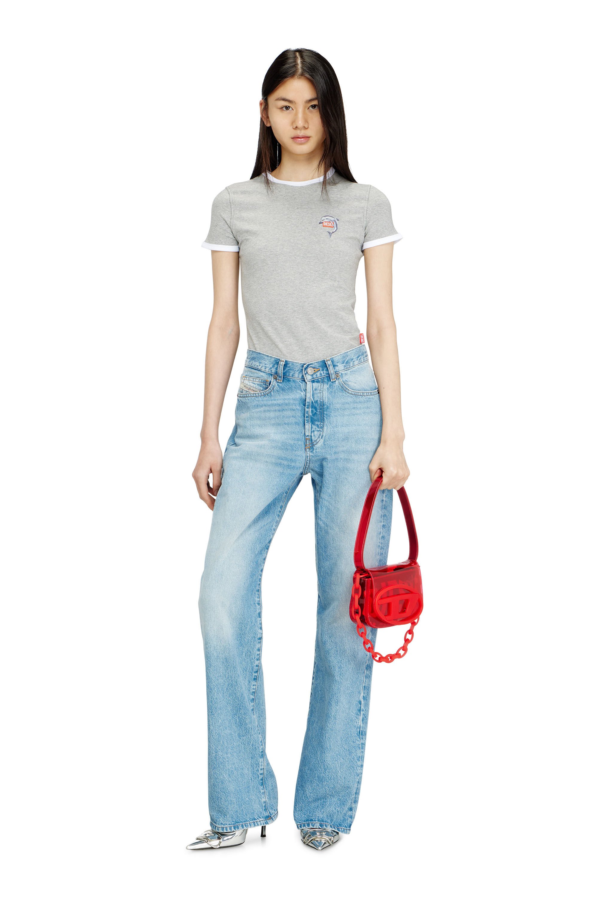 Diesel - T-UNCUTIES-LONG-S13, Female's Slim ring T-shirt with dolphin print in グレー - 1