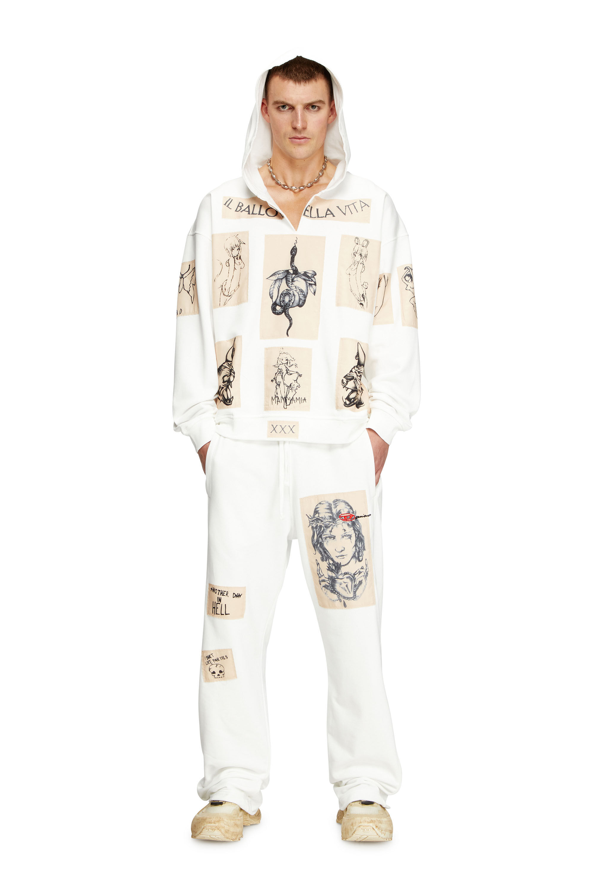 Diesel - P-MARTYANS-DD, Unisex's Track pants with tattoo patches in ホワイト - 1