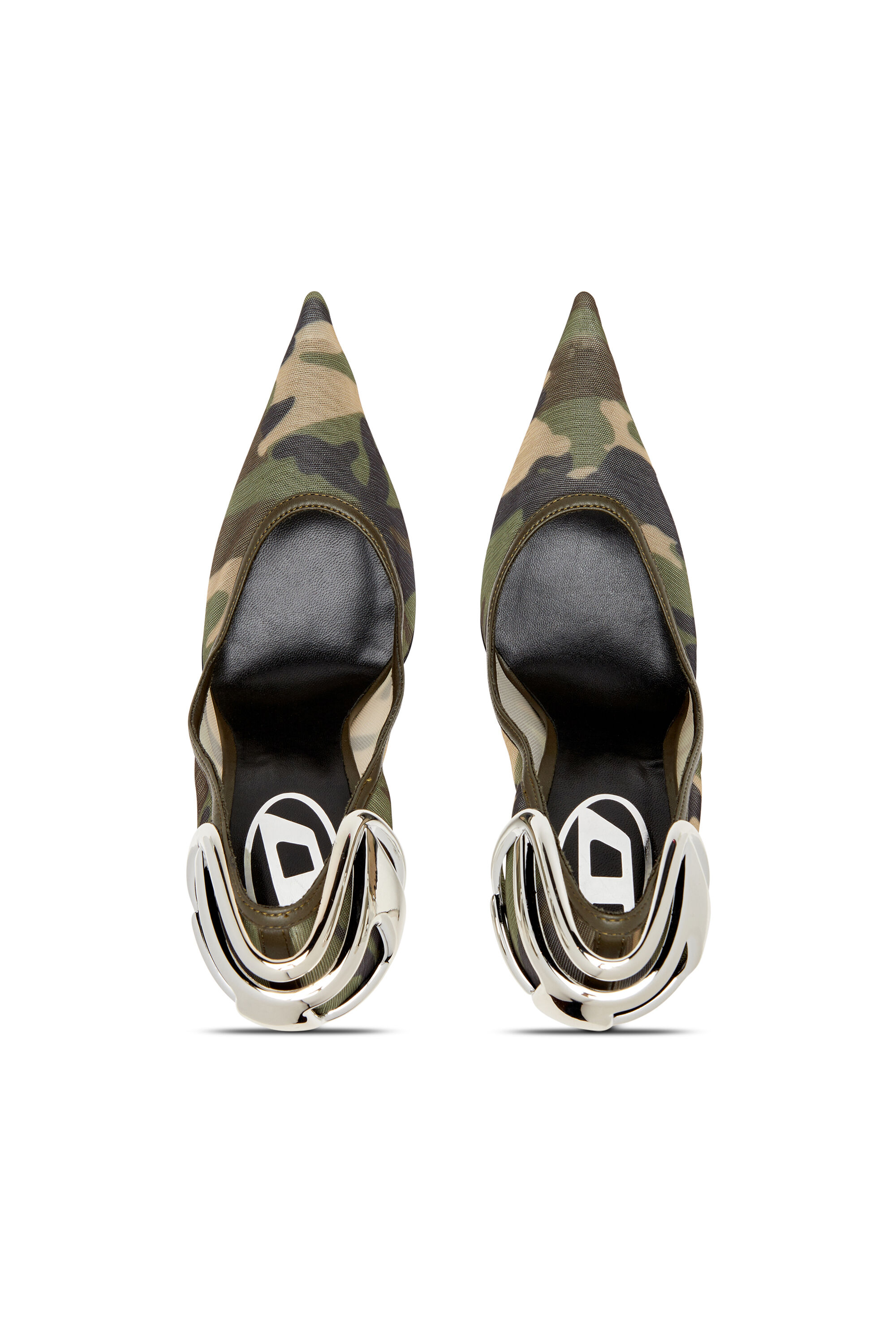 Diesel - D-TEN&HALF P, Female's D-Ten&Half-Camo-mesh pumps with curved heel in ミリタリーグリーン - 4