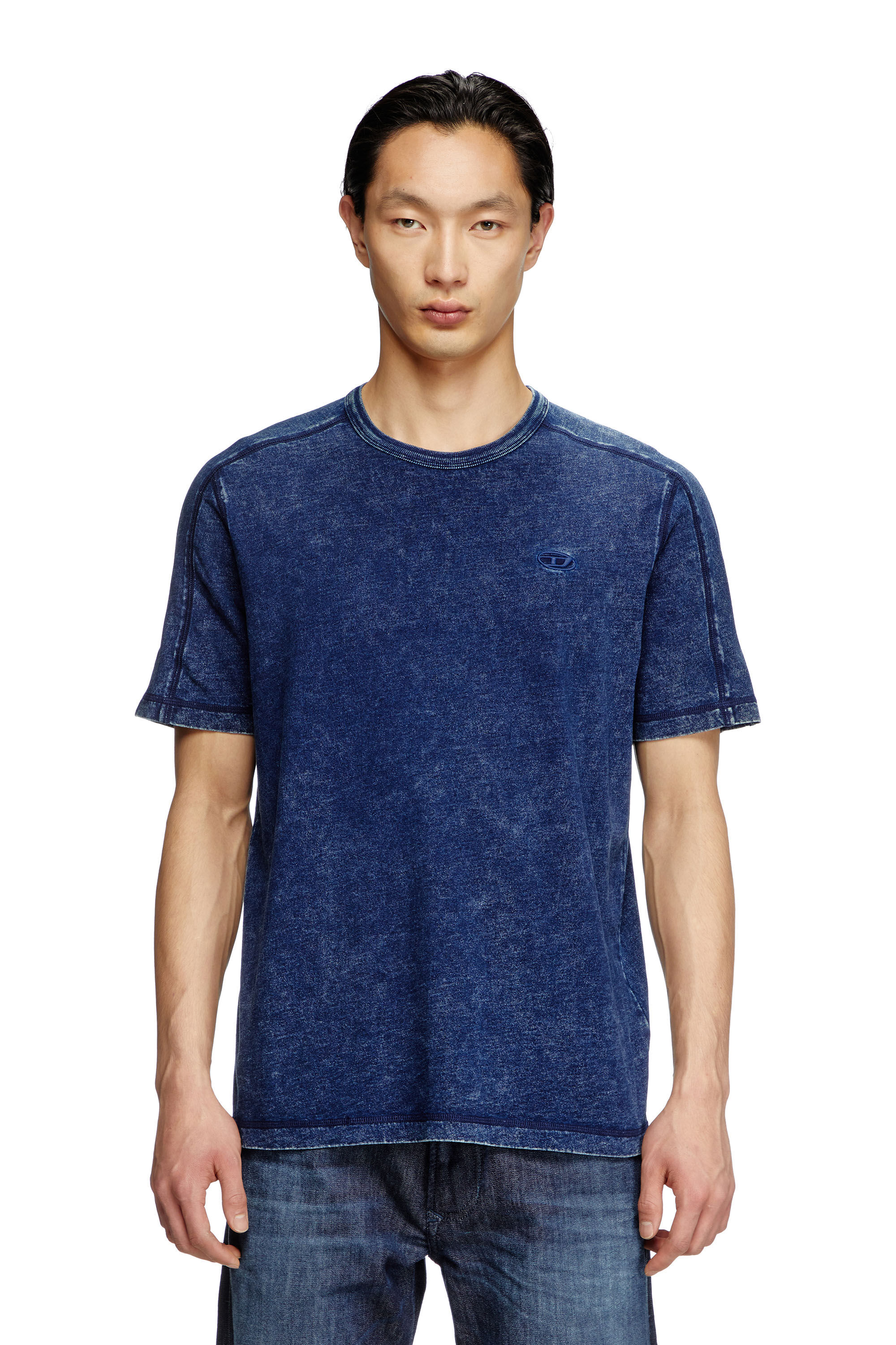 Diesel - T-ADJIND, Male's Denim-look jersey T-shirt in ブルー - 3