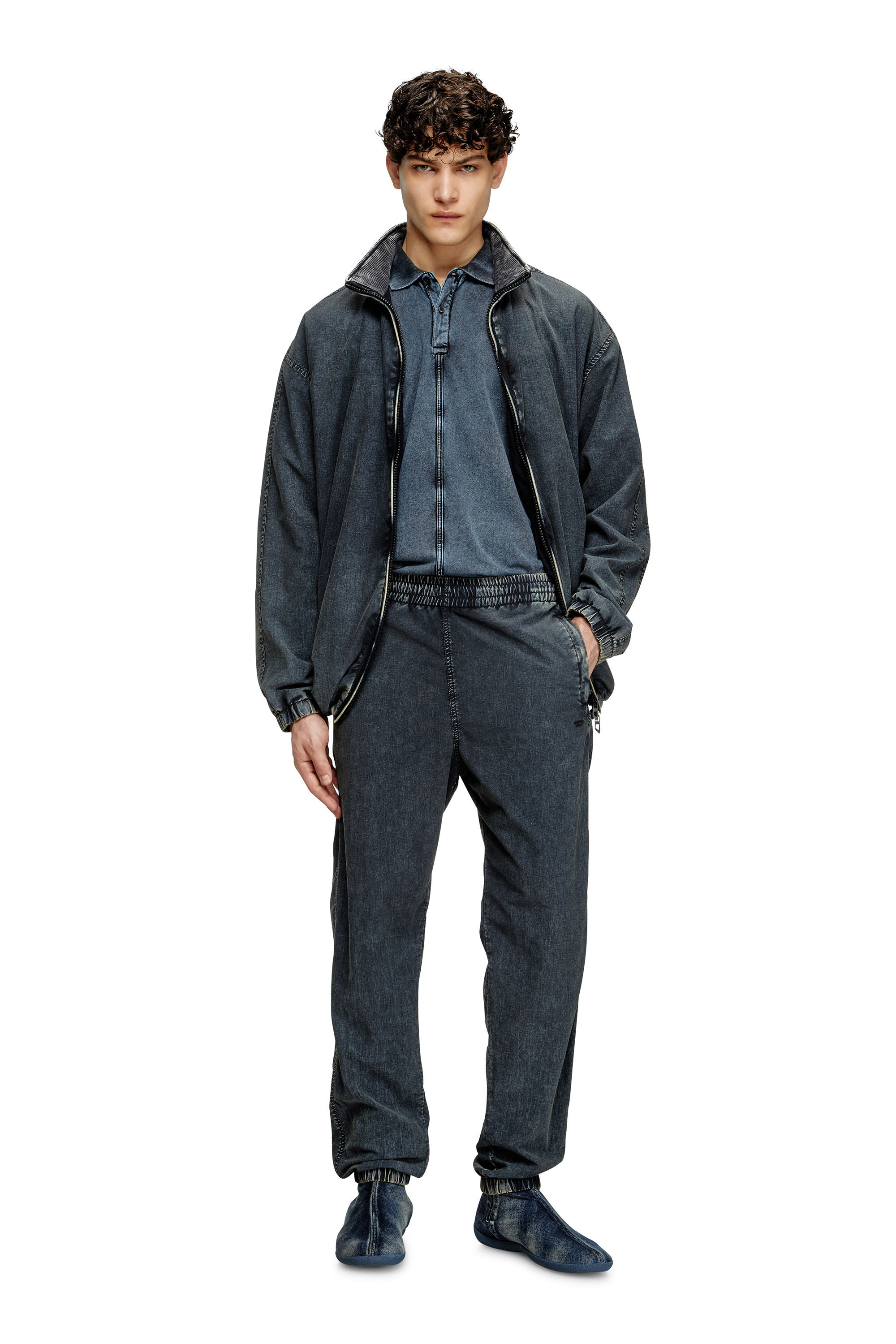 Diesel - T-NOMELY, Male's Polo shirt in denim-look jersey in ダークブルー - 1