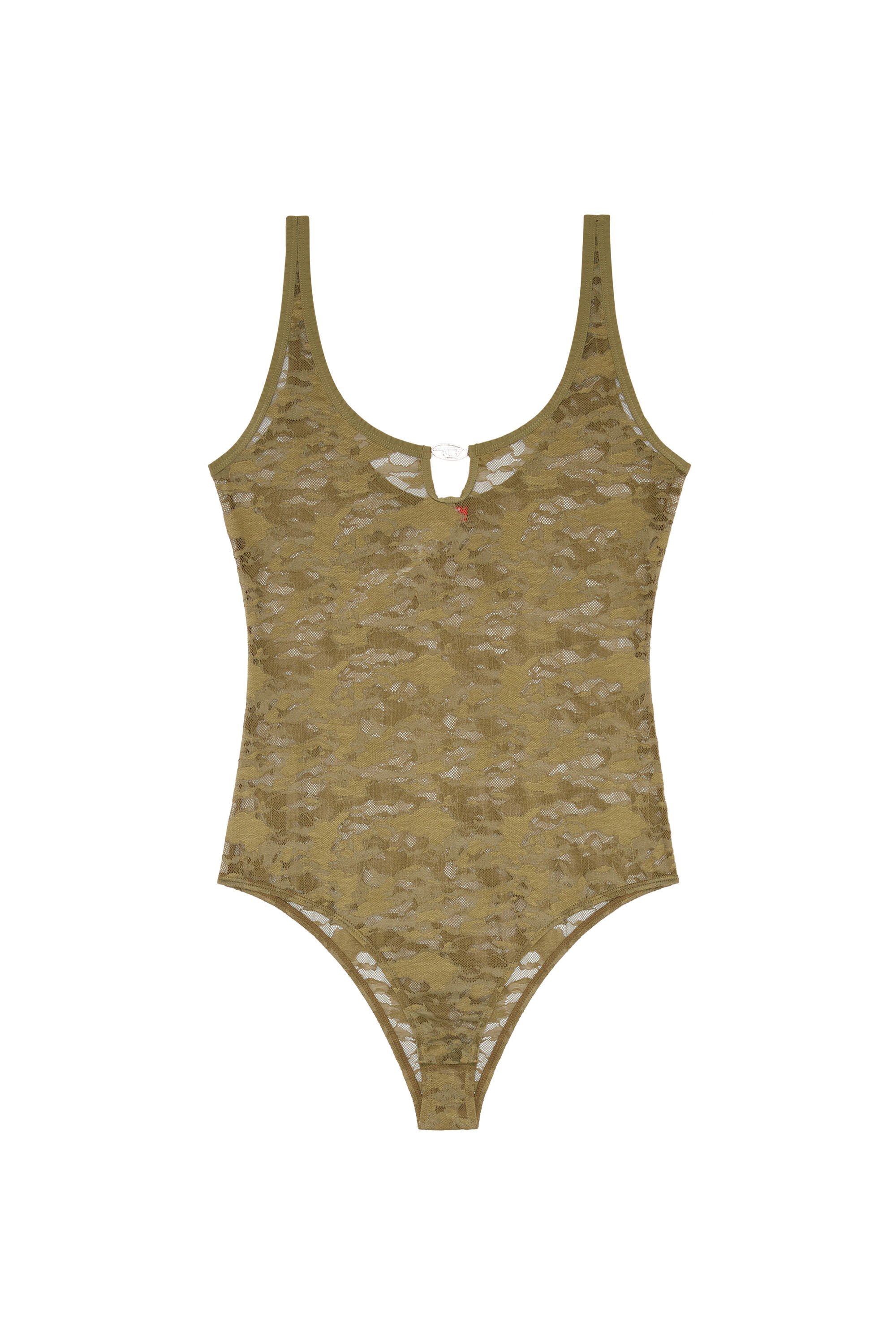 Diesel - UFBY-D-OVAL-LACE-BODYSUIT, Female's Camo lace bodysuit with Oval D plaque in ミリタリーグリーン - 2