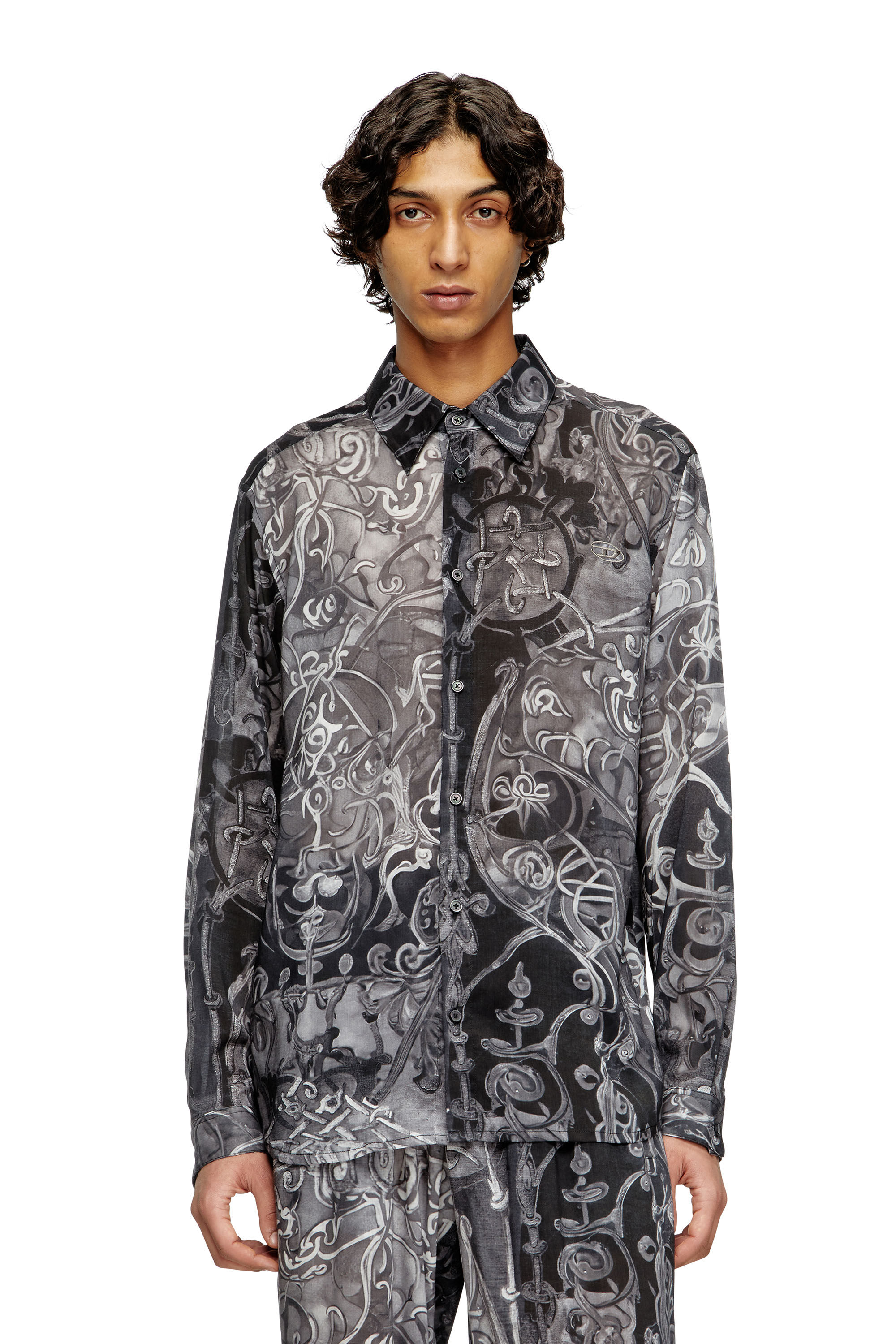 Diesel - S-SIMPLY-B-AJFW, Male's TENCEL™ shirt with medieval print in ブラック - 3