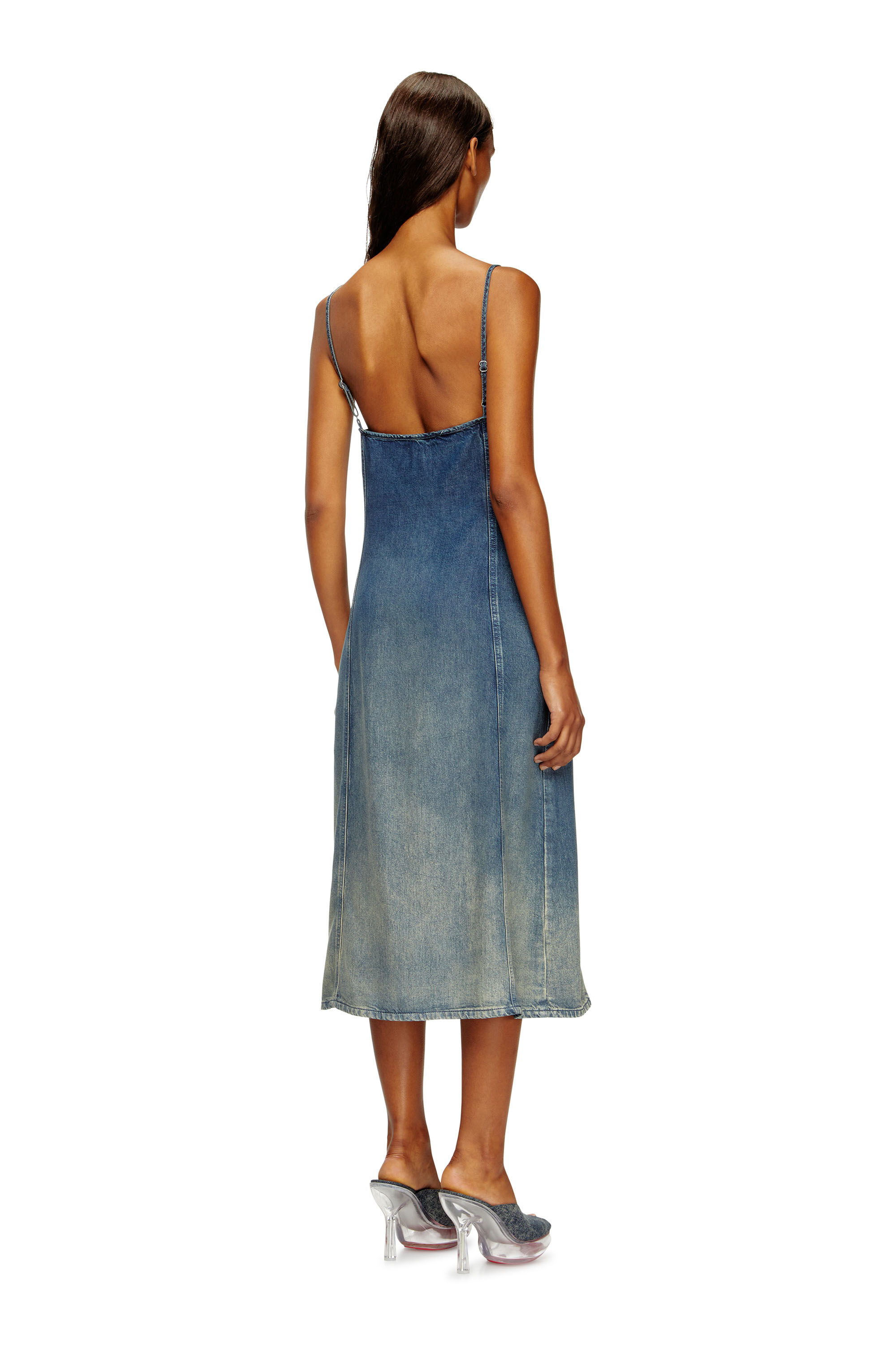 Diesel - DE-MELVI-S, Female's Dress in fluid laser-worn denim in ミディアムブルー - 4