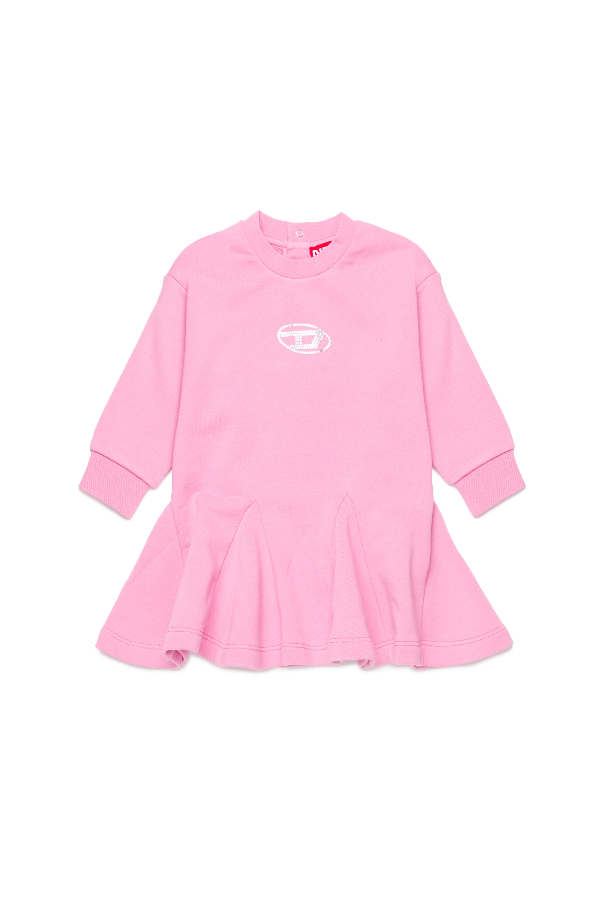 Diesel - DLUNLYB, Female's Sweat cotton dress with crystal Oval D logo in ピンク / ホワイト - 1