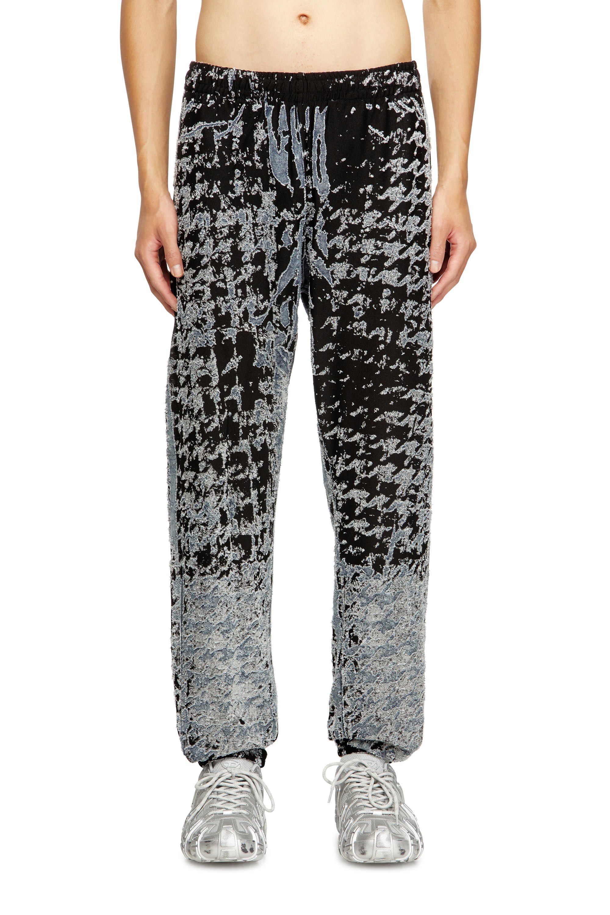 Diesel - P-LABIS, Male's Elasticated pants in devoré houndstooth in ブラック/ホワイト - 1