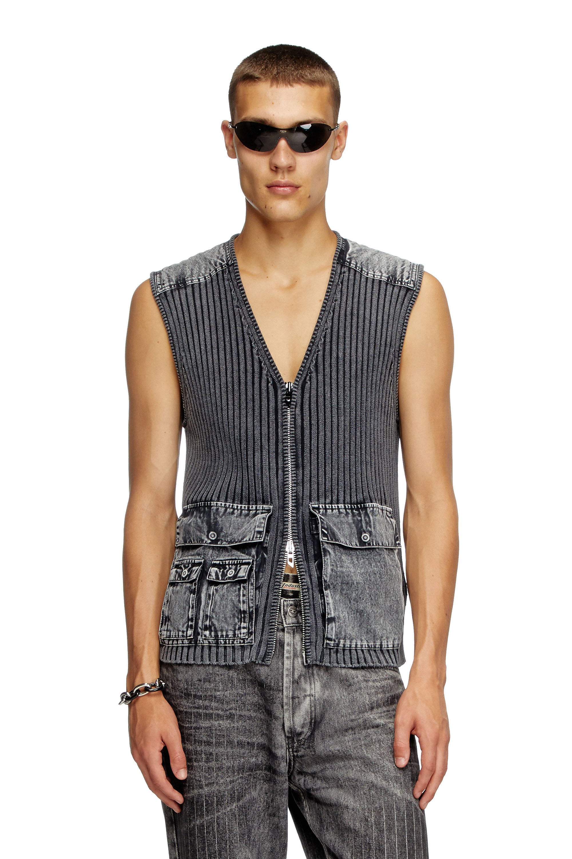 Diesel - K-MARGIE, Male's Utility vest with contrast panels in ダークグレー - 3