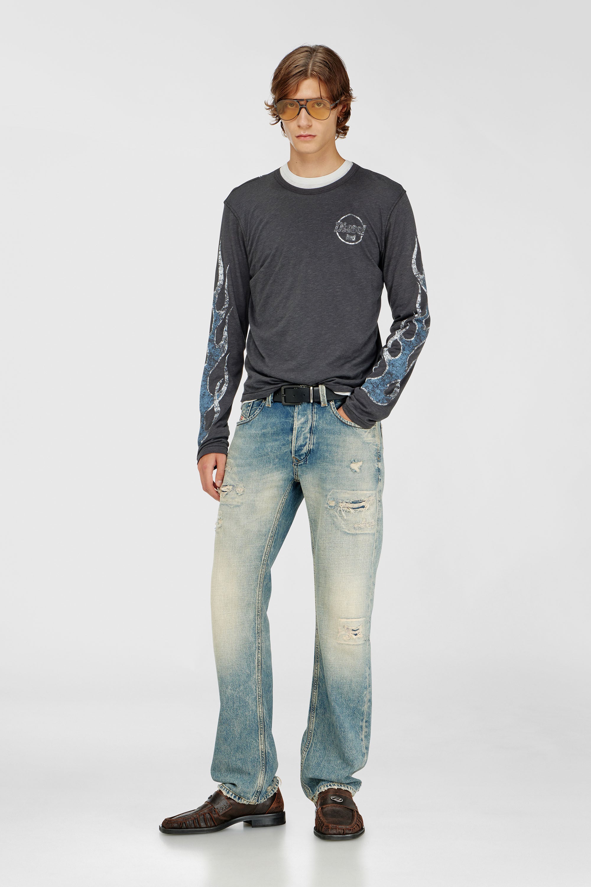Diesel - T-NOTS-LS, Male's 長袖Tシャツ in ダークグレー - 1
