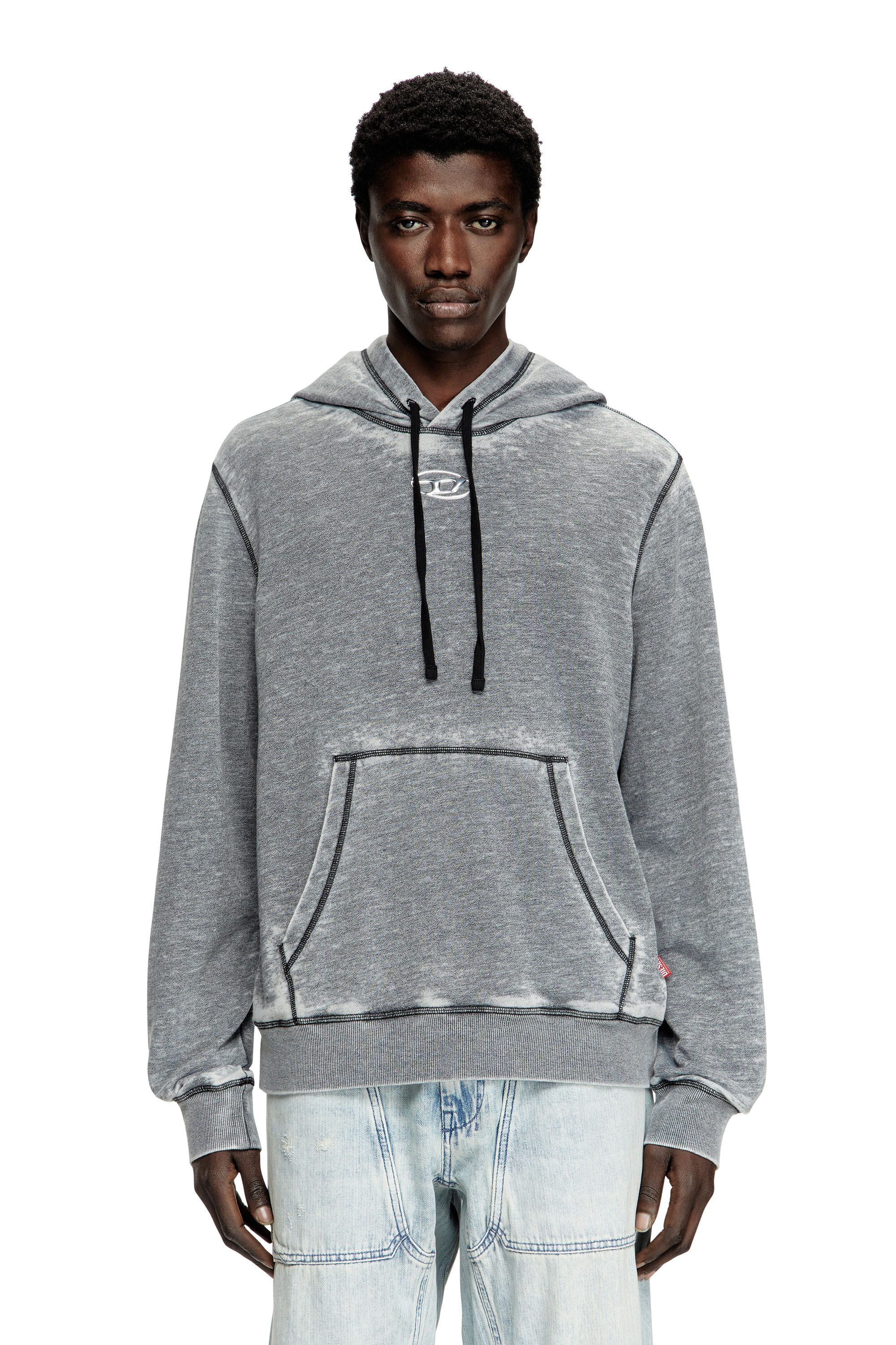Diesel - S-GINN-HOOD-PAK, Male's Burnout hoodie with metal-look logo in グレー - 3