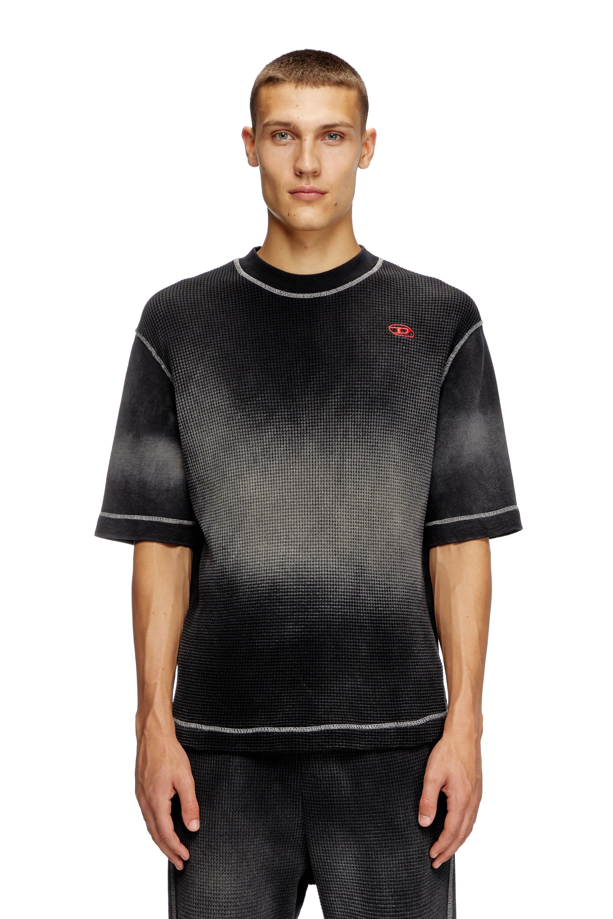 Diesel - S-WAFYCOL, Male's Waffle and jersey half-sleeve sweatshirt in ブラック - 3