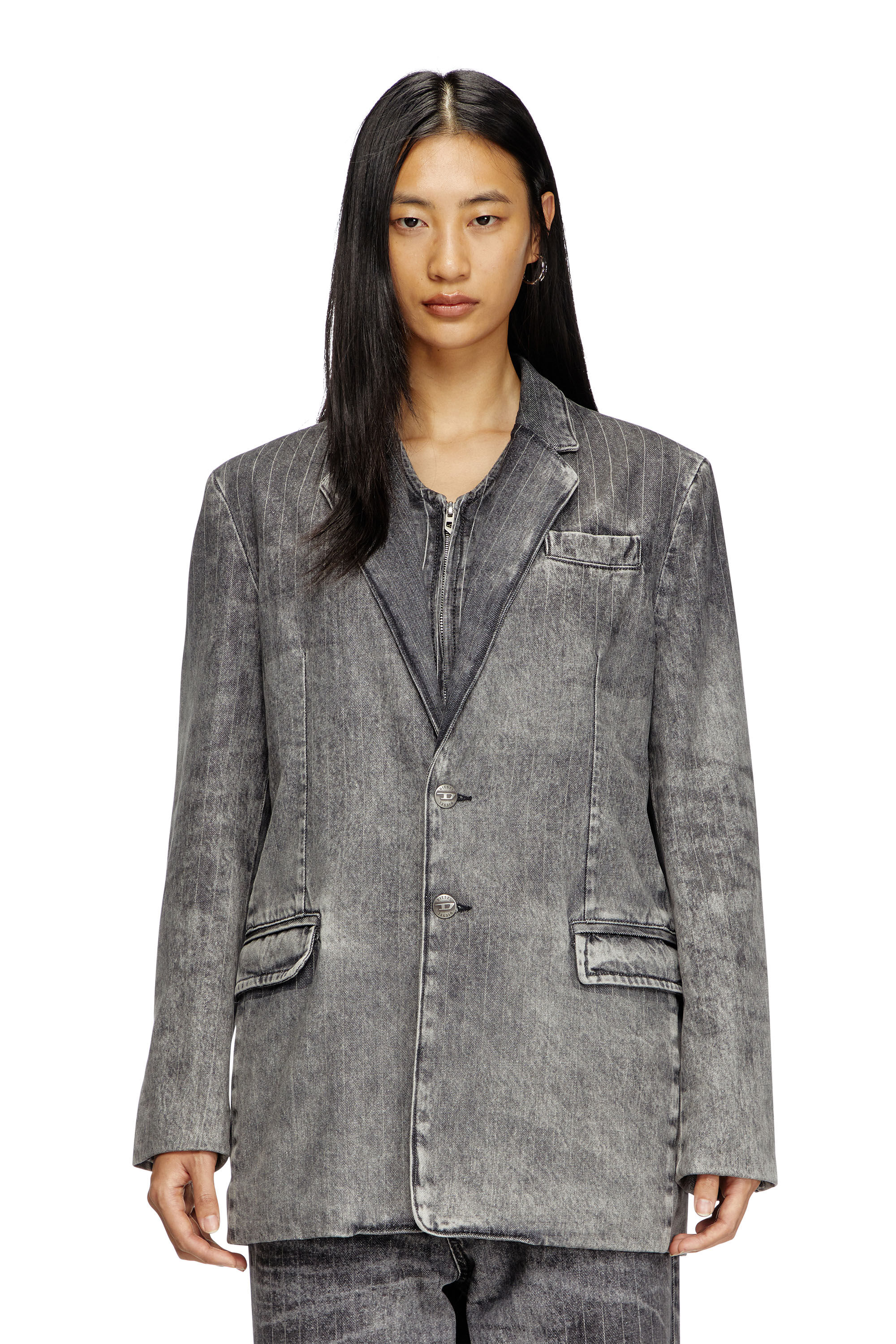 Diesel - D-REGER-S, Unisex's Blazer in tailoring pinstripe denim in ブラック - 6