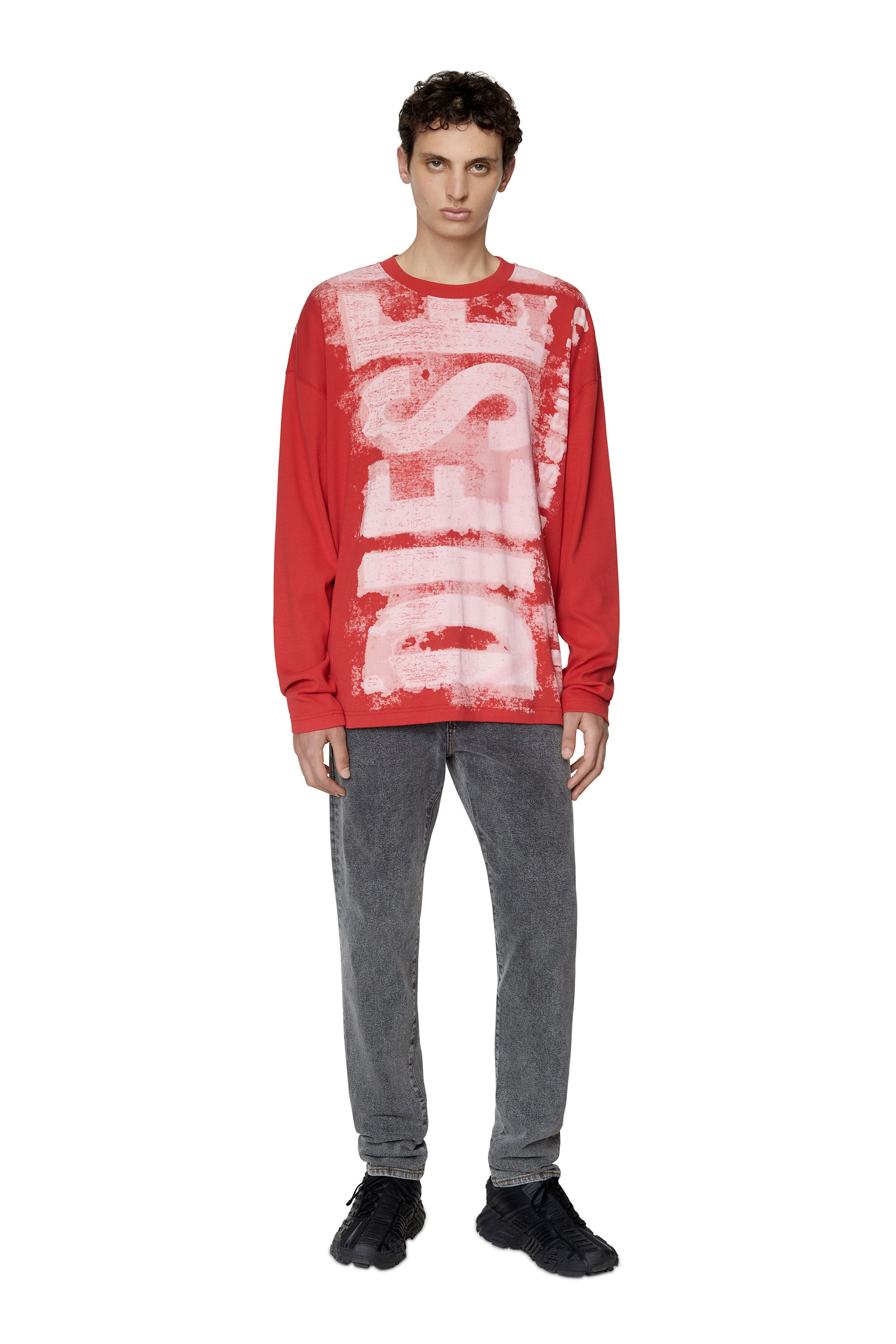 Diesel - T-WASRIB, Male's 長袖 ロゴ Tシャツ in レッド - 1