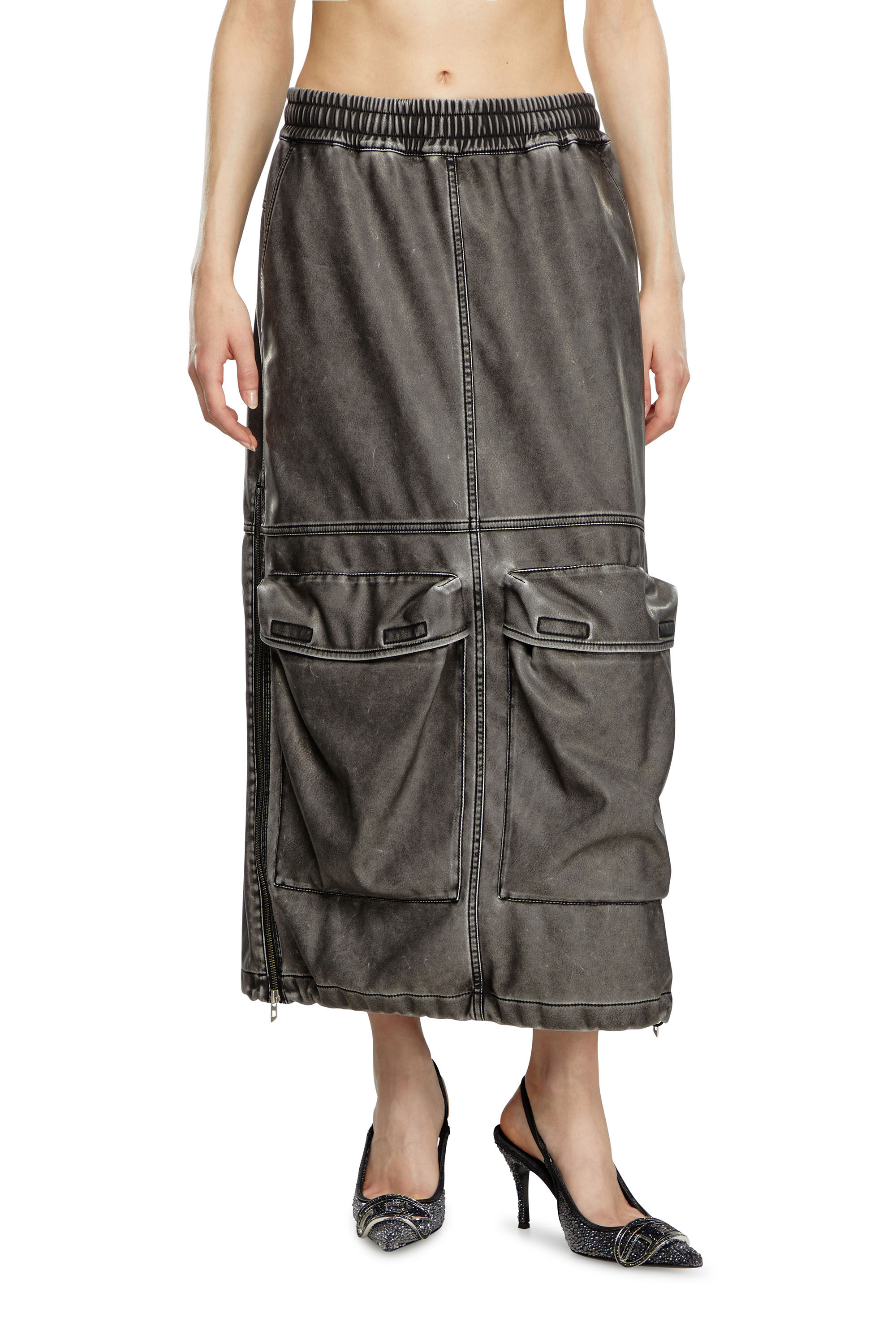 O-DYSSEY-P1 Long skirt in washed tech fabric｜グレー｜ウィメンズ｜DIESEL