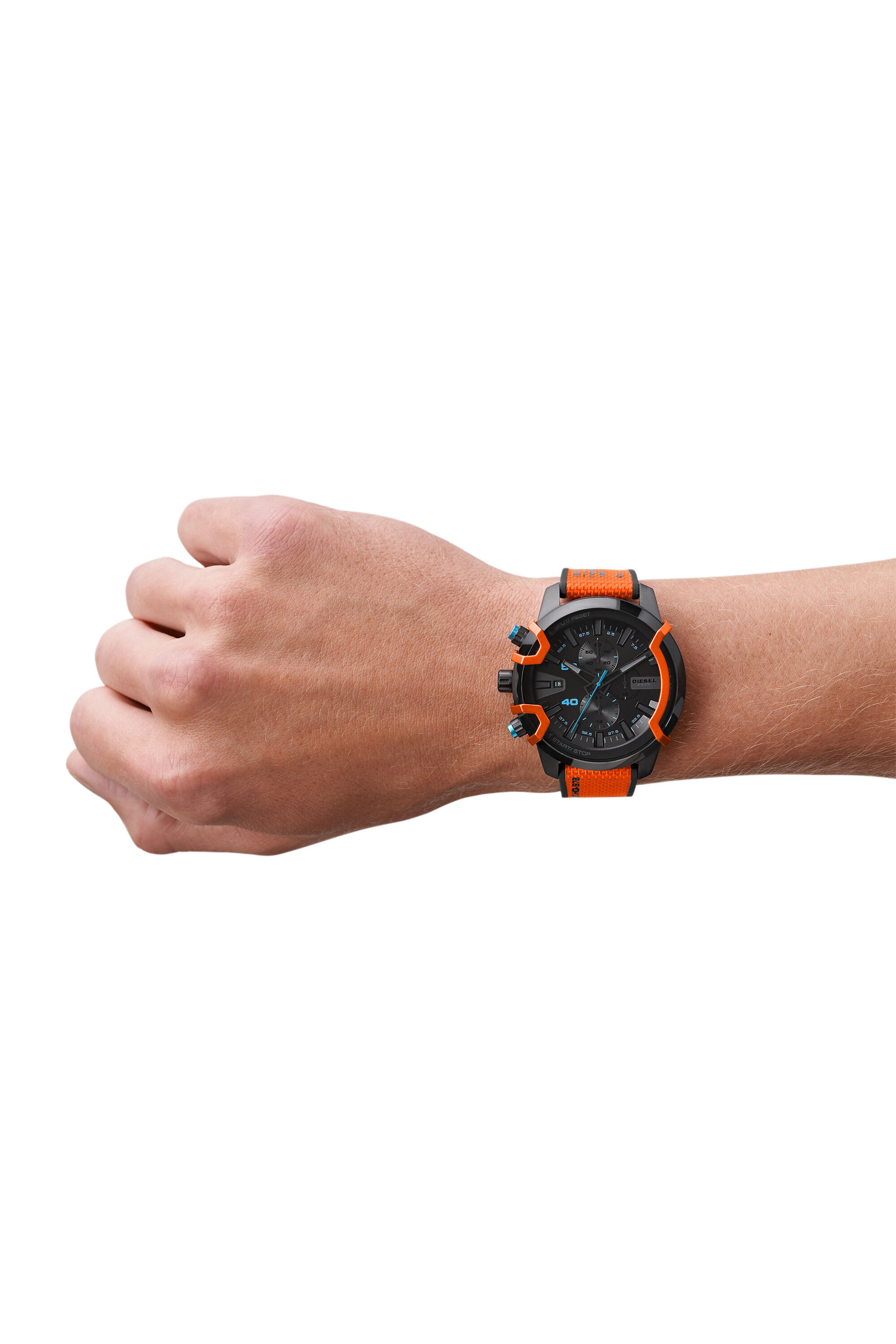 Diesel - DZ4562, Male's Griffed chronograph orange canvas watch in オレンジ - 4