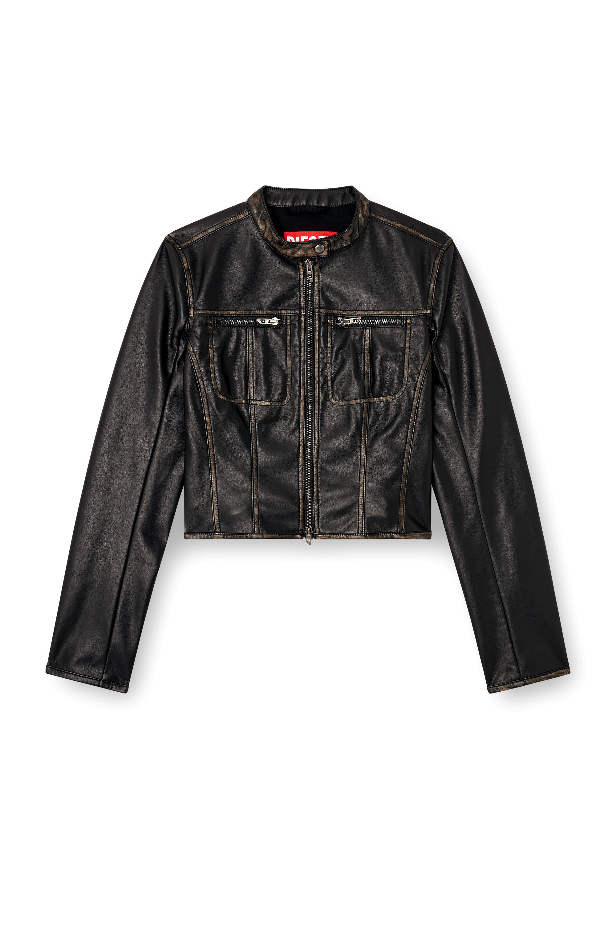 Diesel - G-LOBE, Female's Cropped distressed biker jacket in ブラック - 2
