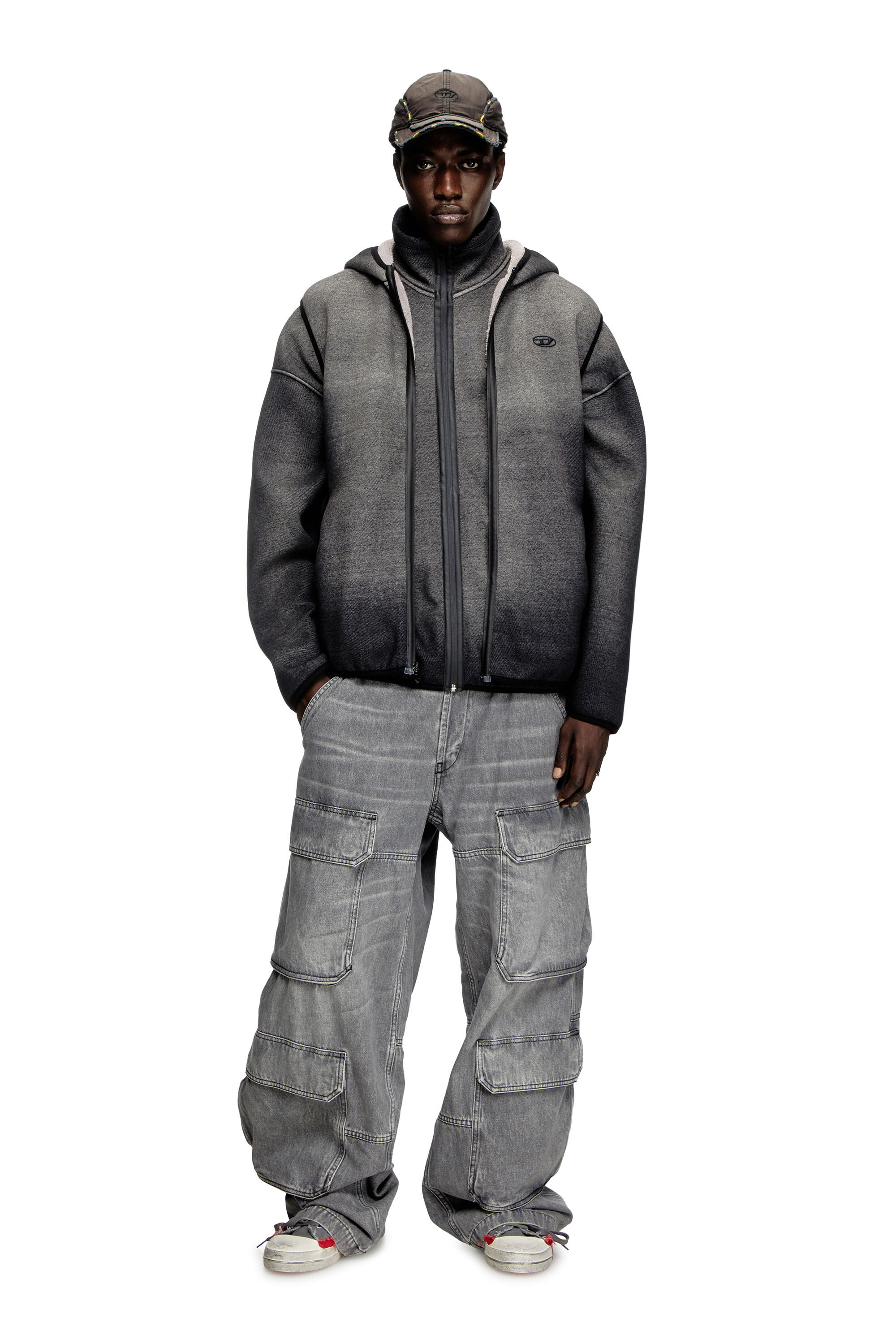 Diesel - S-HAKY, Unisex's Hooded vest in denim-effect jacquard in ブラック - 1