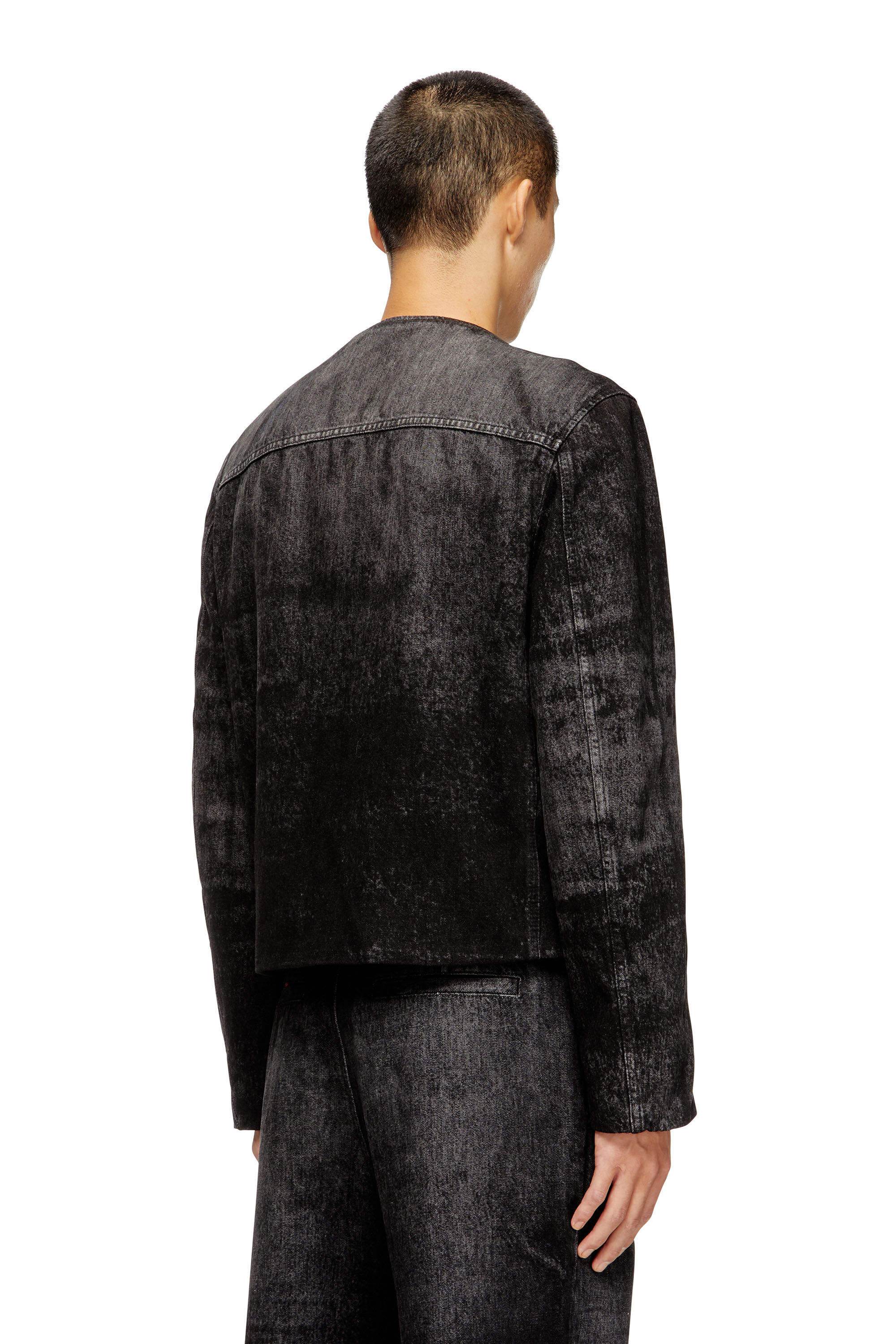 D-ABERDEEN-FSH2 Jacket in lasered cotton-hemp denim｜ブラック