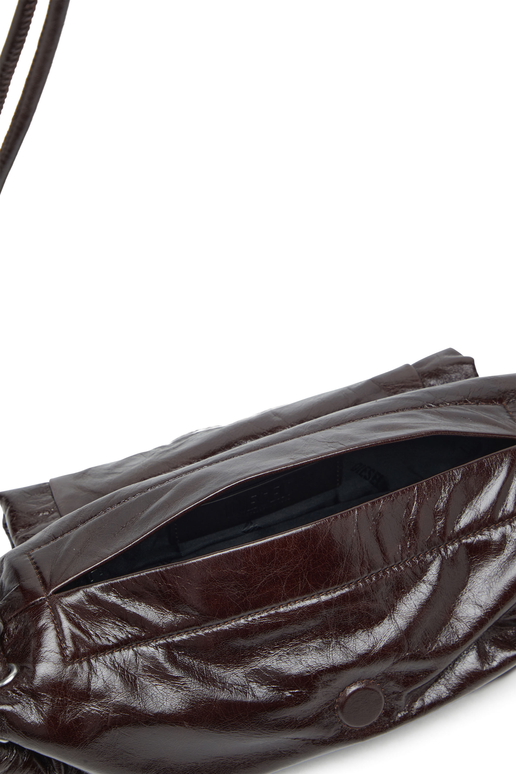Diesel - SCRUNCH-D SHOULDER S, Female's Scrunch-D S-Shoulder bag in scrunched leather in ダークブラウン - 4