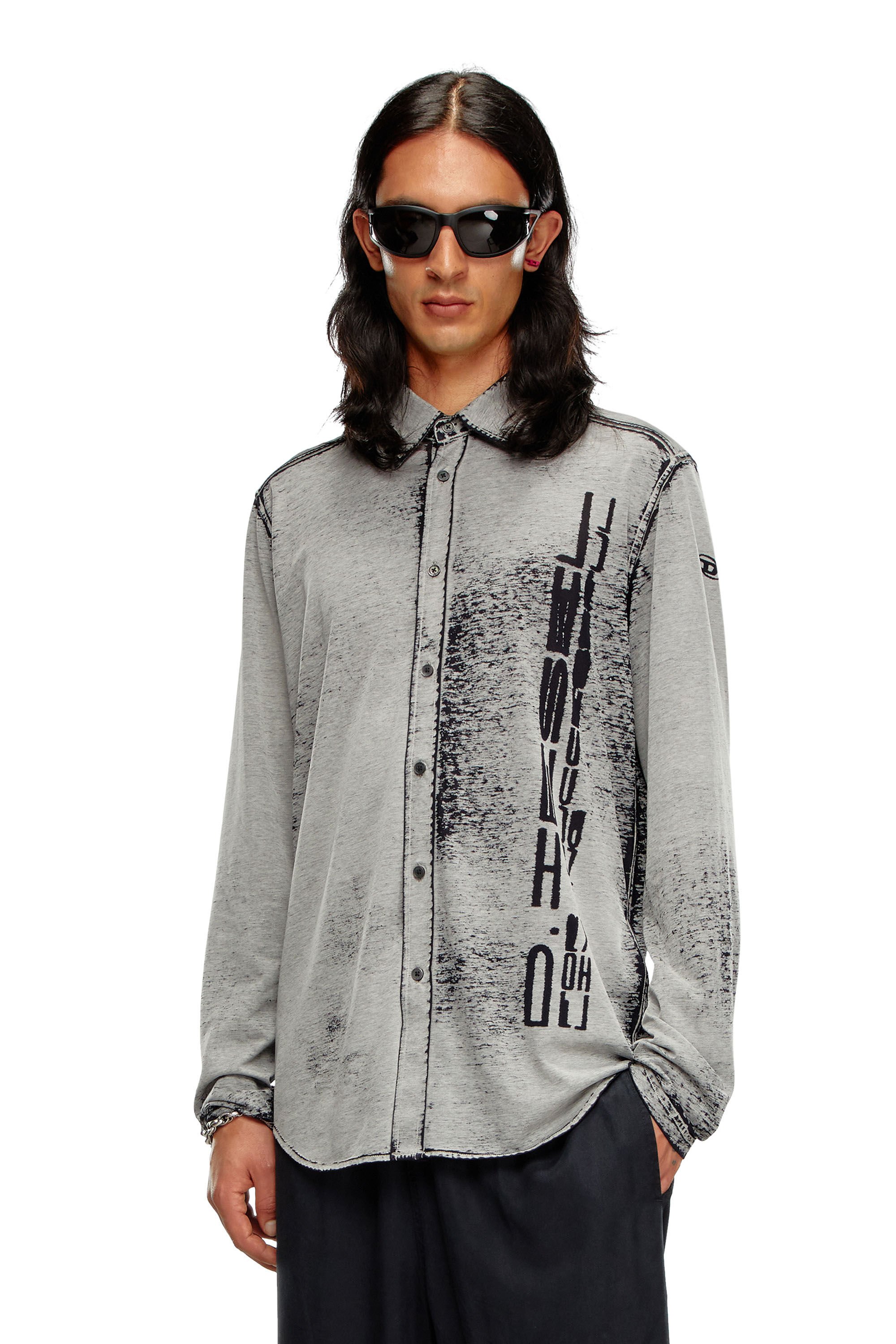 Diesel - S-ENTRY-DEV, Male's Shirt in burnout plated jersey in グレー - 3