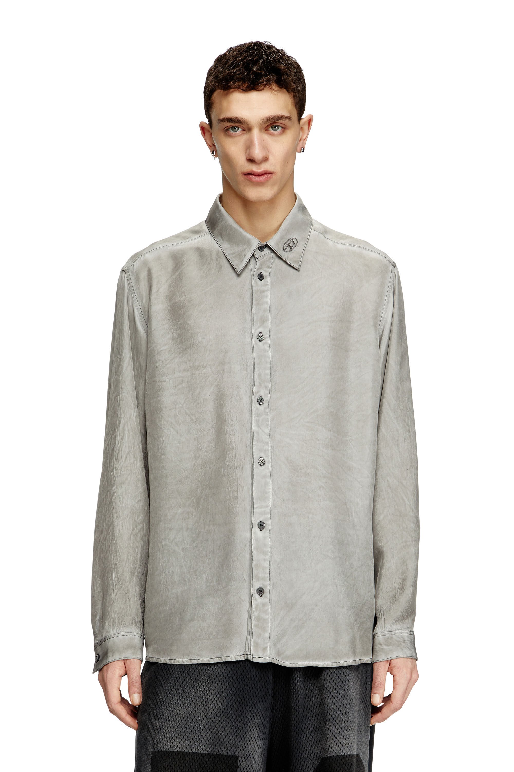 Diesel - S-LEON, Unisex's Fluid crinkled shirt with logo collar in グレー - 3