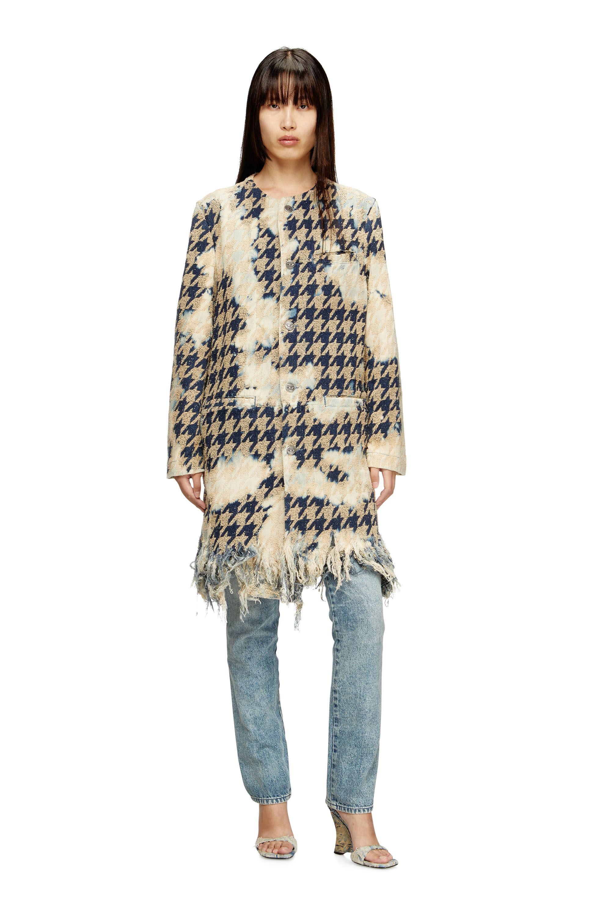 D-LOT-FSH1 Coat in houndstooth-weave denim｜マルチカラー