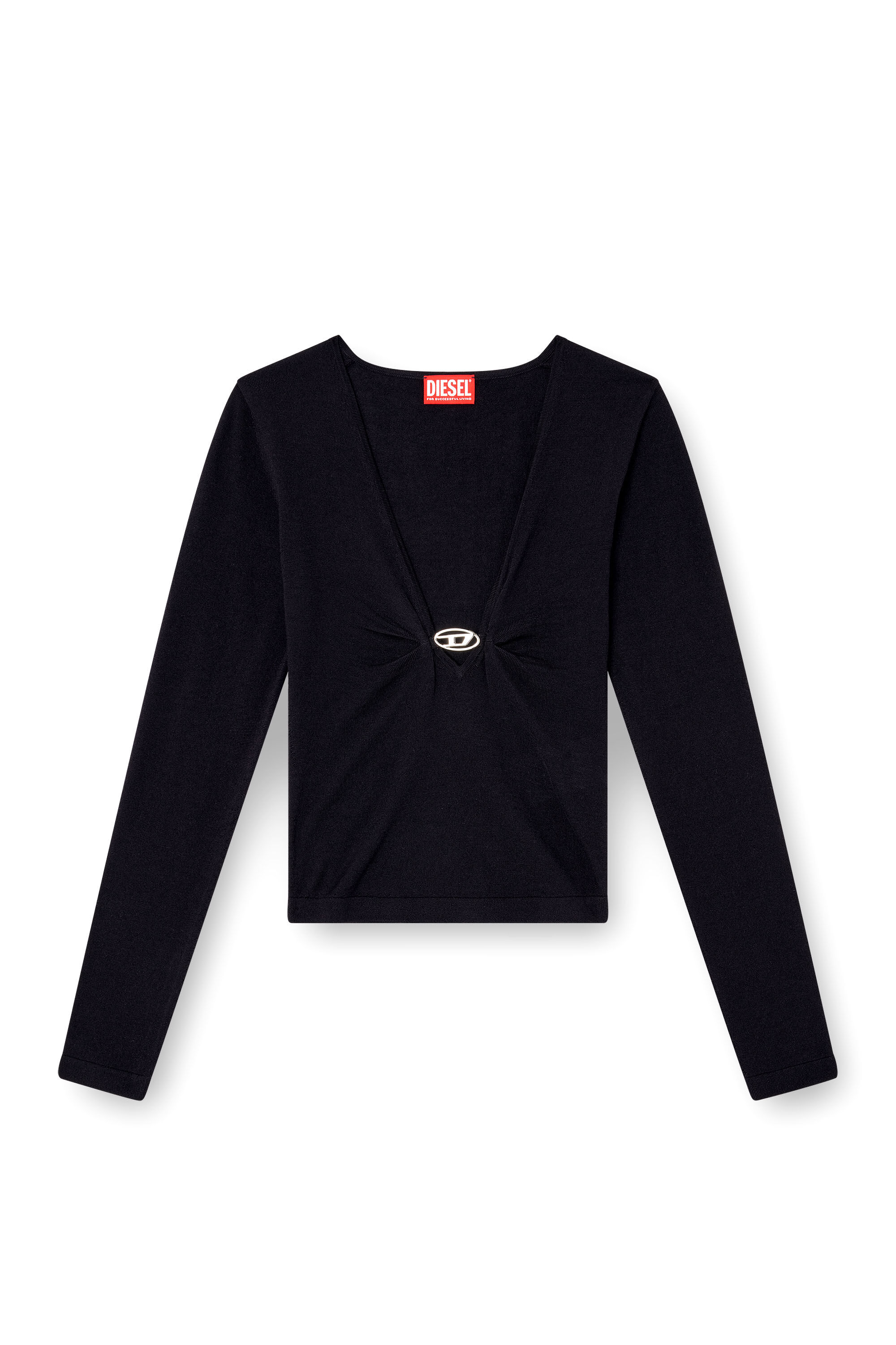 DIESEL>>ディーゼル M-ピアフィー Vネック トップ M-PIAFFY Gathered V-neck jumper in wool｜ブルー｜ウィメンズ