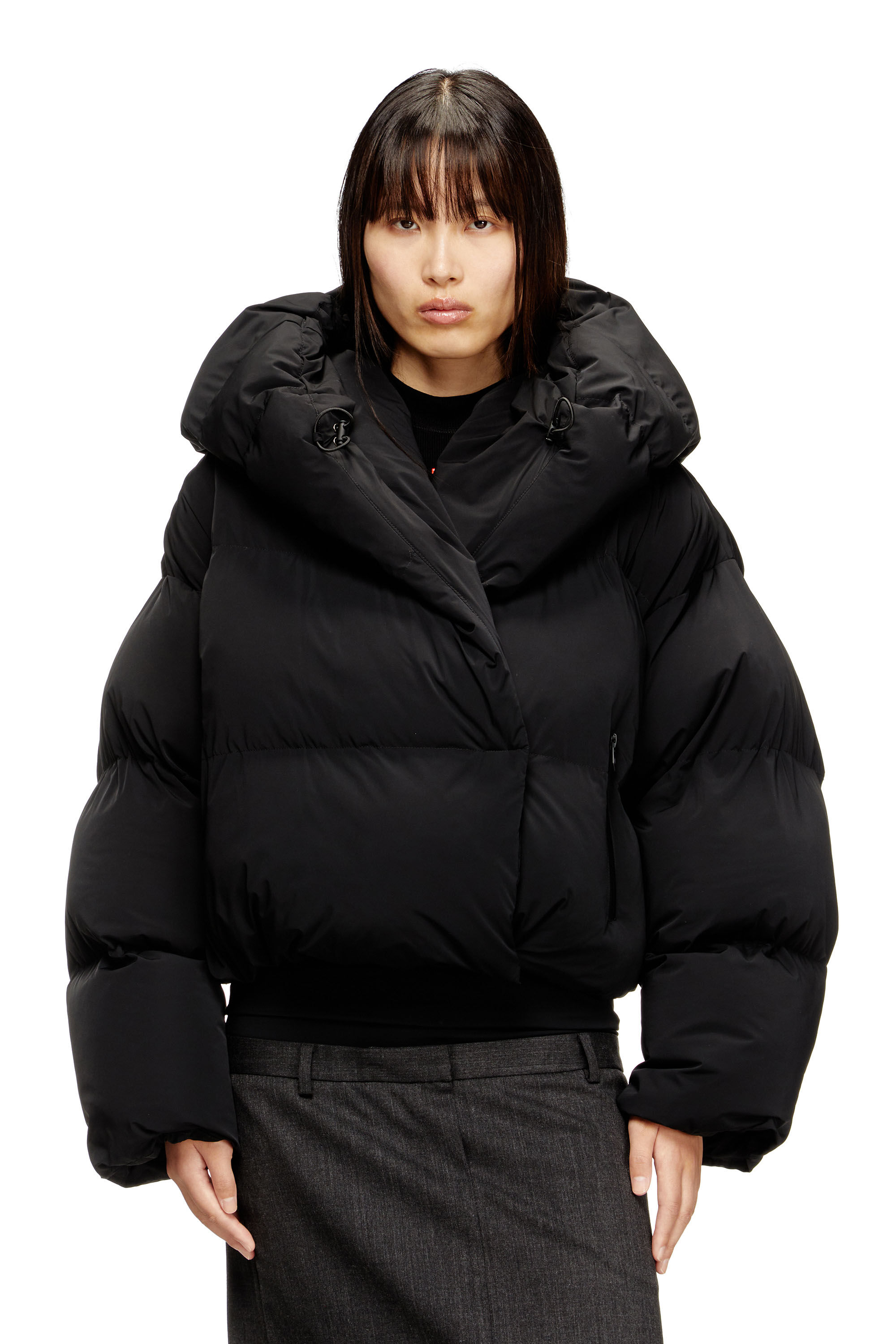 W-ILEY-T1 Wrap puffer in bi-stretch nylon｜ブラック