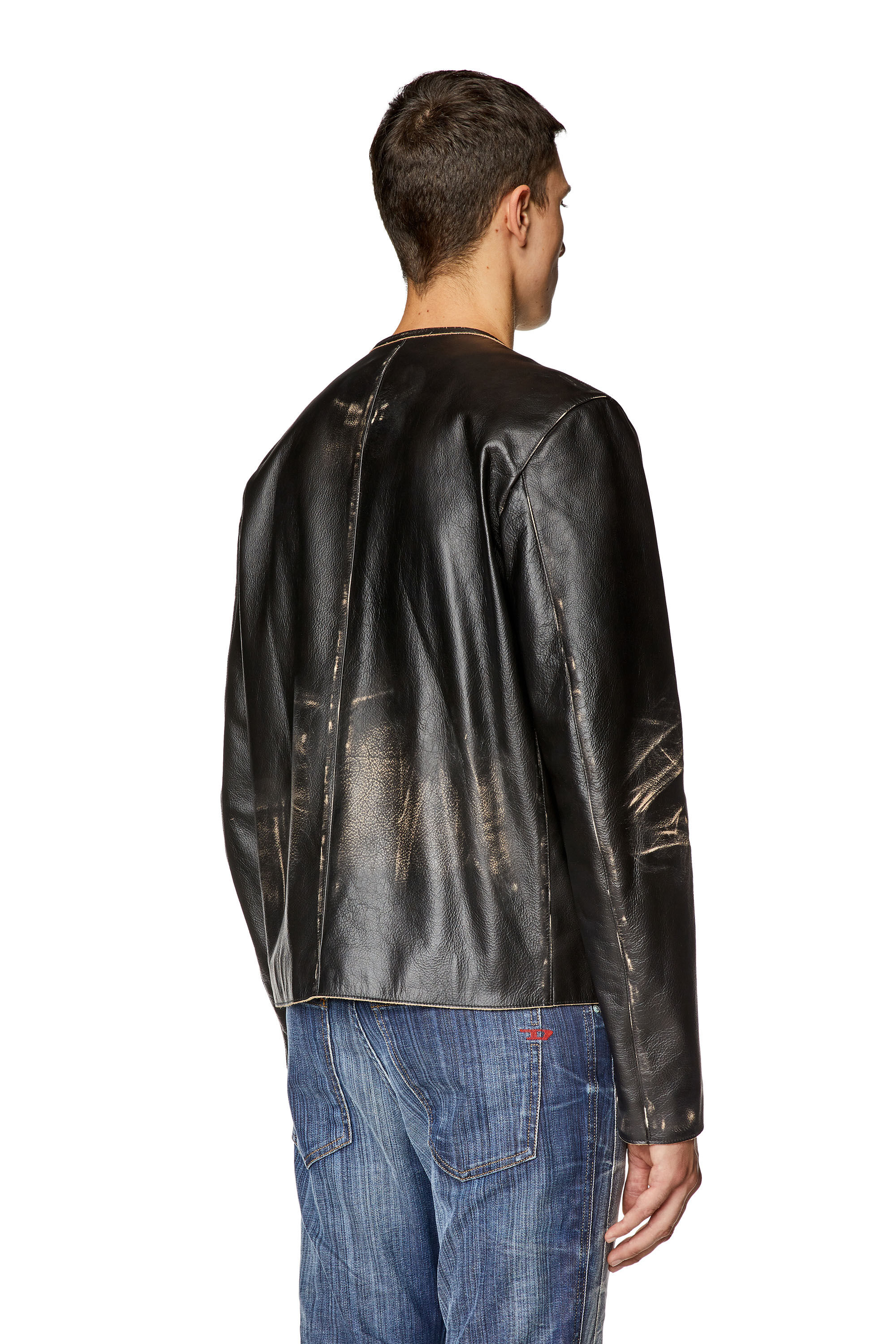 Diesel - L-MET, Male's レザージャケットロゴカウハイドレザー in ブラック - 5